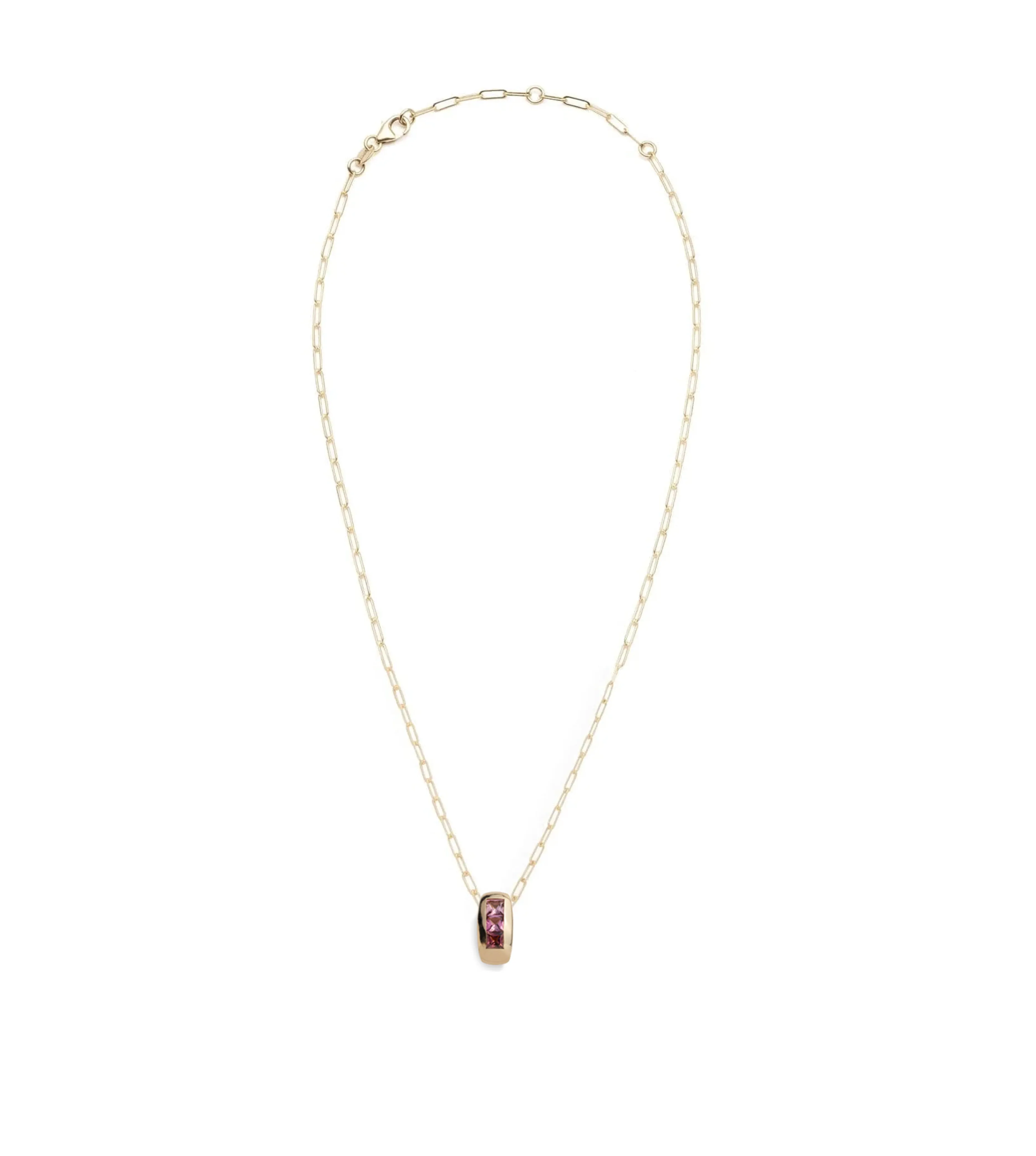 Princess Cut Pink Tourmaline : Gemstone Heart Super Fine Clip Necklace