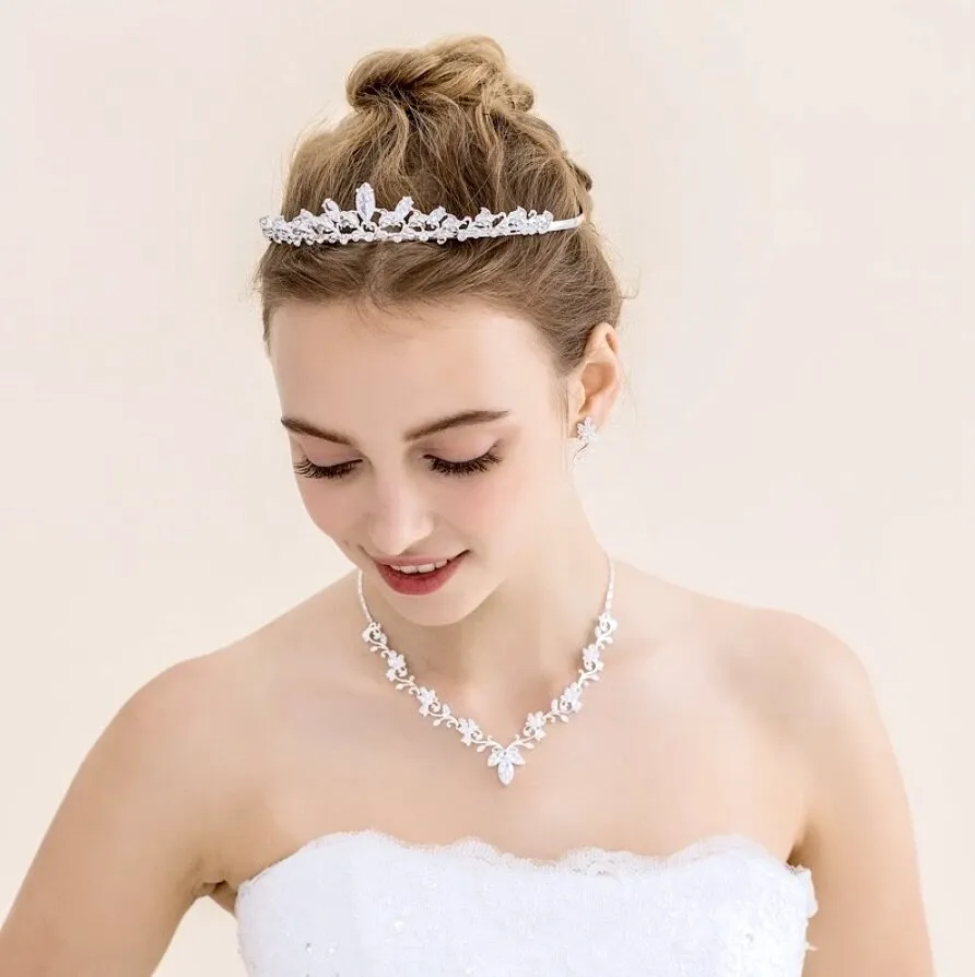 "Candice" - Silver Cubic Zirconia Bridal 3-Piece Jewelry Set With Tiara