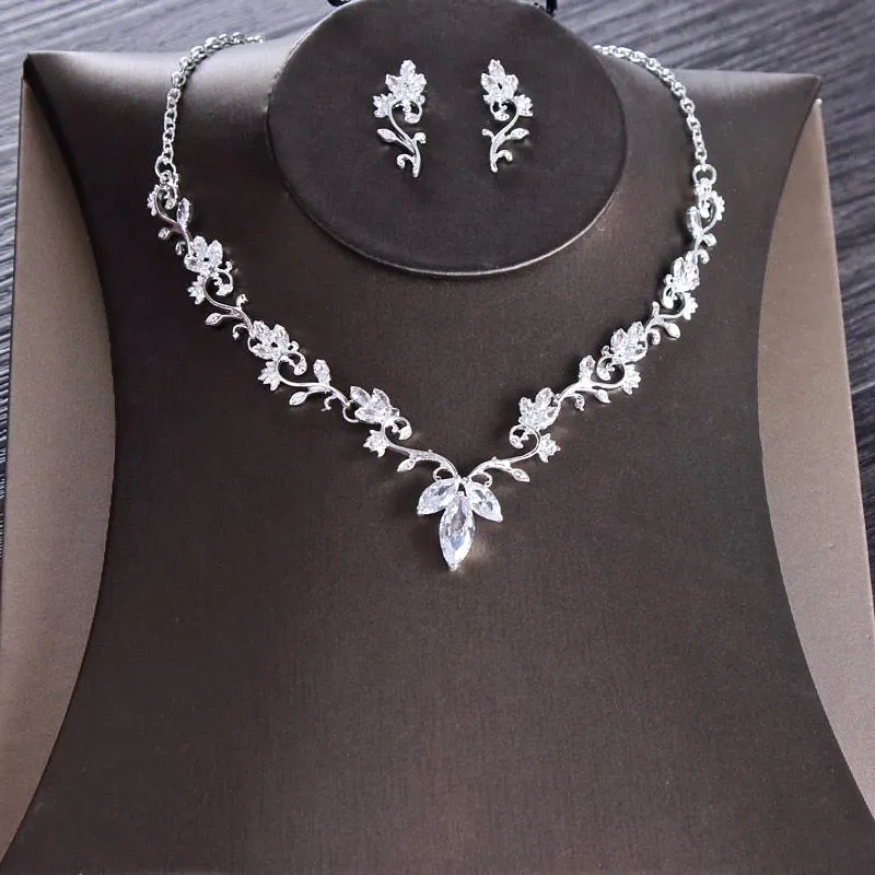 "Candice" - Silver Cubic Zirconia Bridal 3-Piece Jewelry Set With Tiara