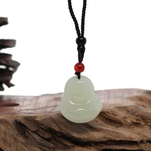 "Laughing Buddha" Genuine White Jade Pendant Necklace