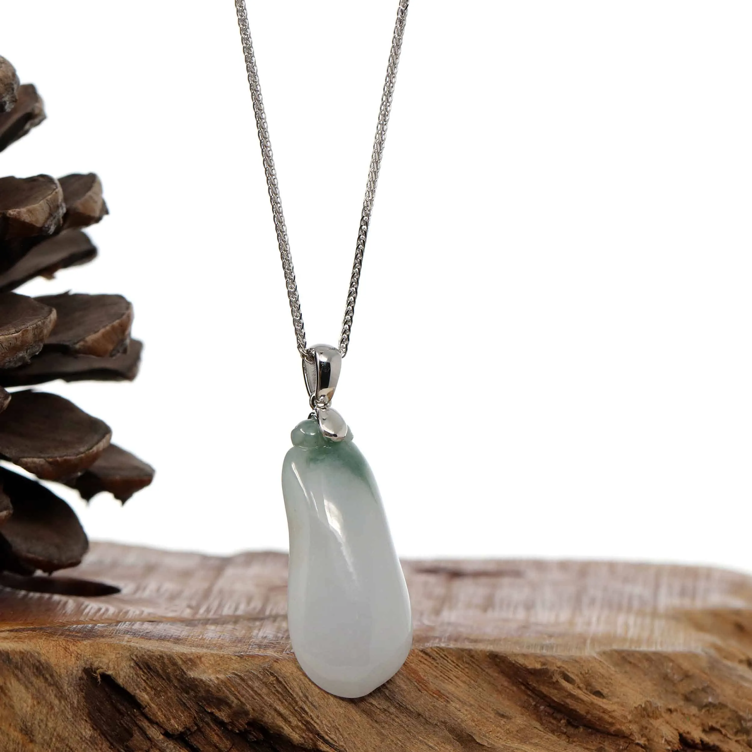 "Shou Tao" (Longevity Peach) Natural Blue green Jadeite Jade, Necklace With Silver Bail