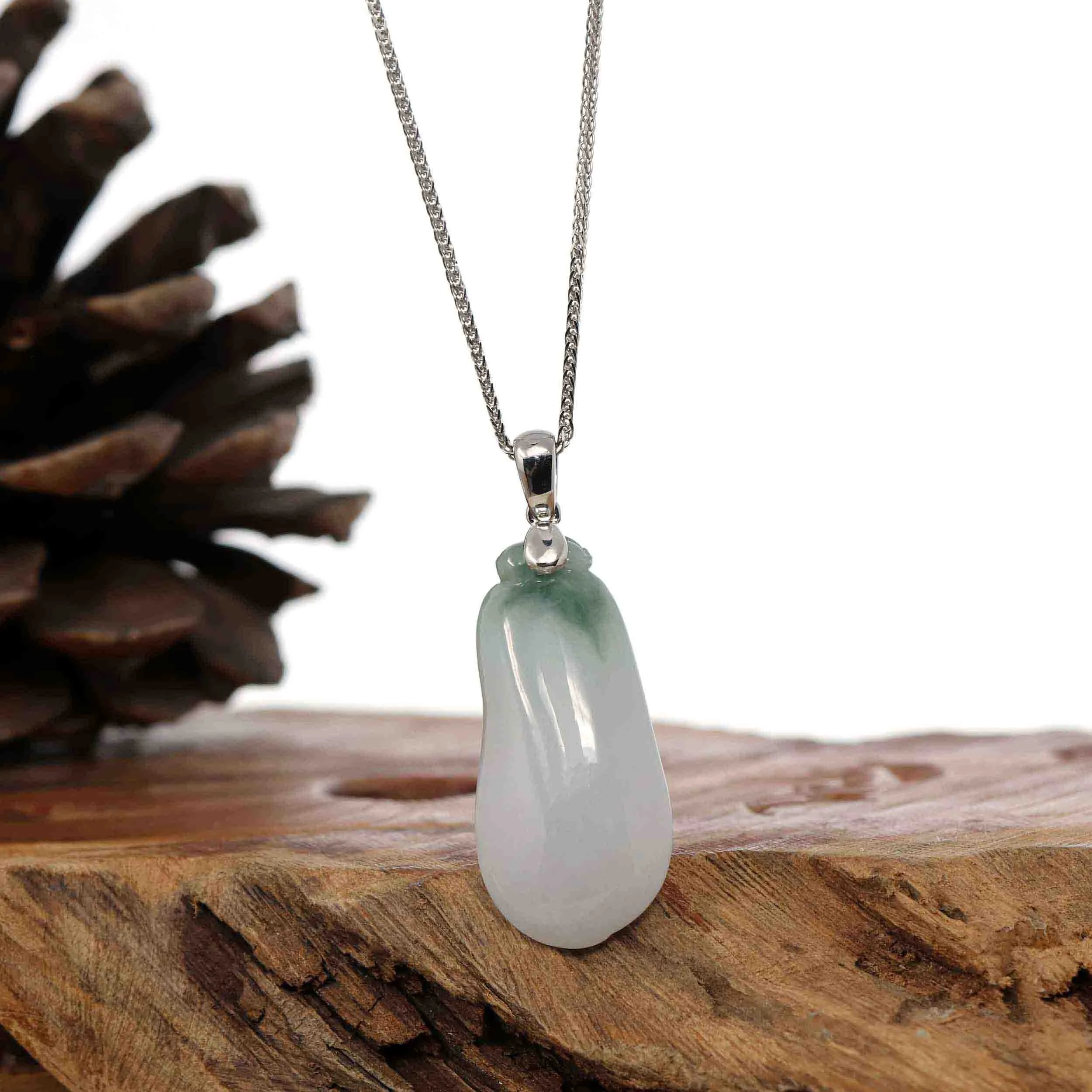 "Shou Tao" (Longevity Peach) Natural Blue green Jadeite Jade, Necklace With Silver Bail