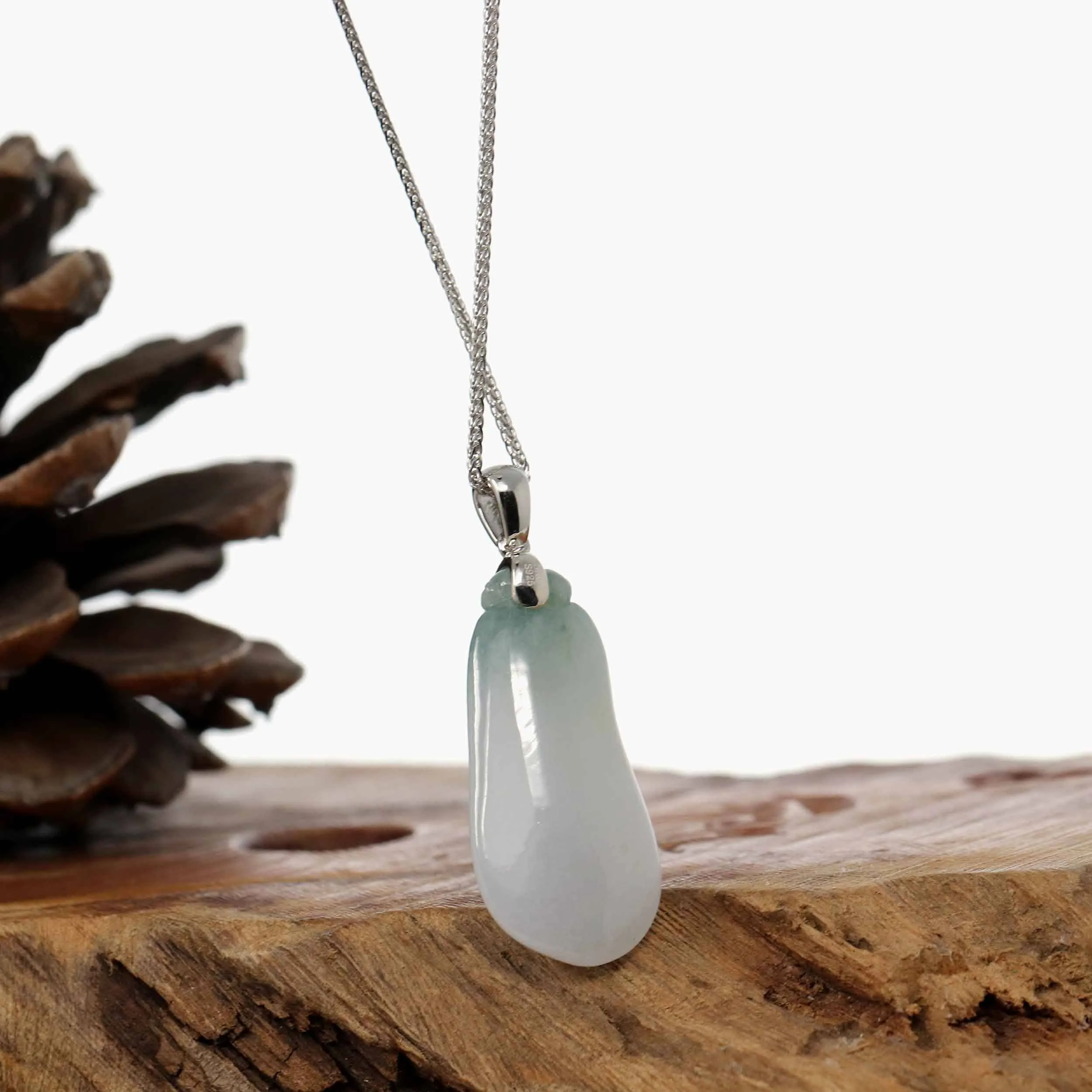 "Shou Tao" (Longevity Peach) Natural Blue green Jadeite Jade, Necklace With Silver Bail