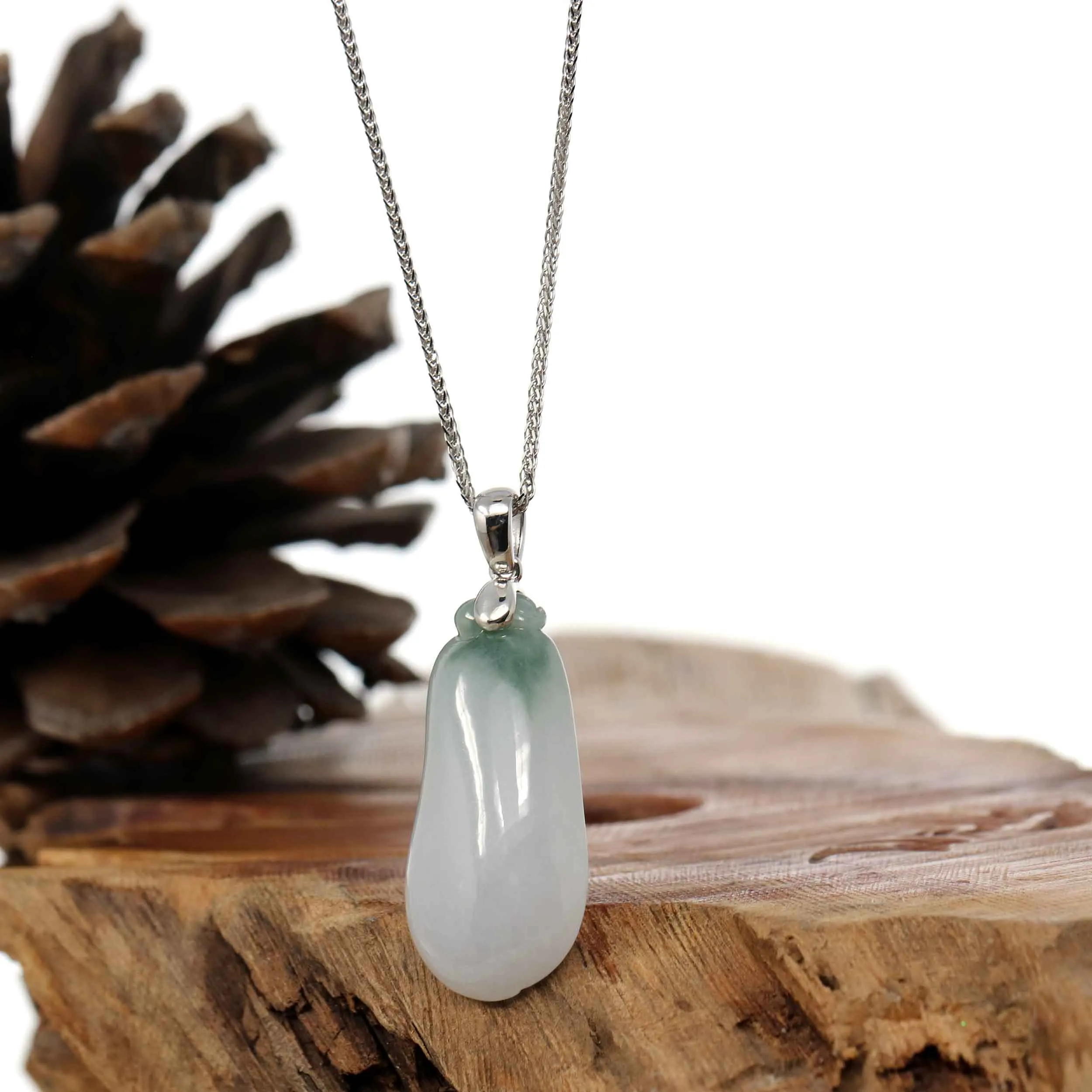 "Shou Tao" (Longevity Peach) Natural Blue green Jadeite Jade, Necklace With Silver Bail