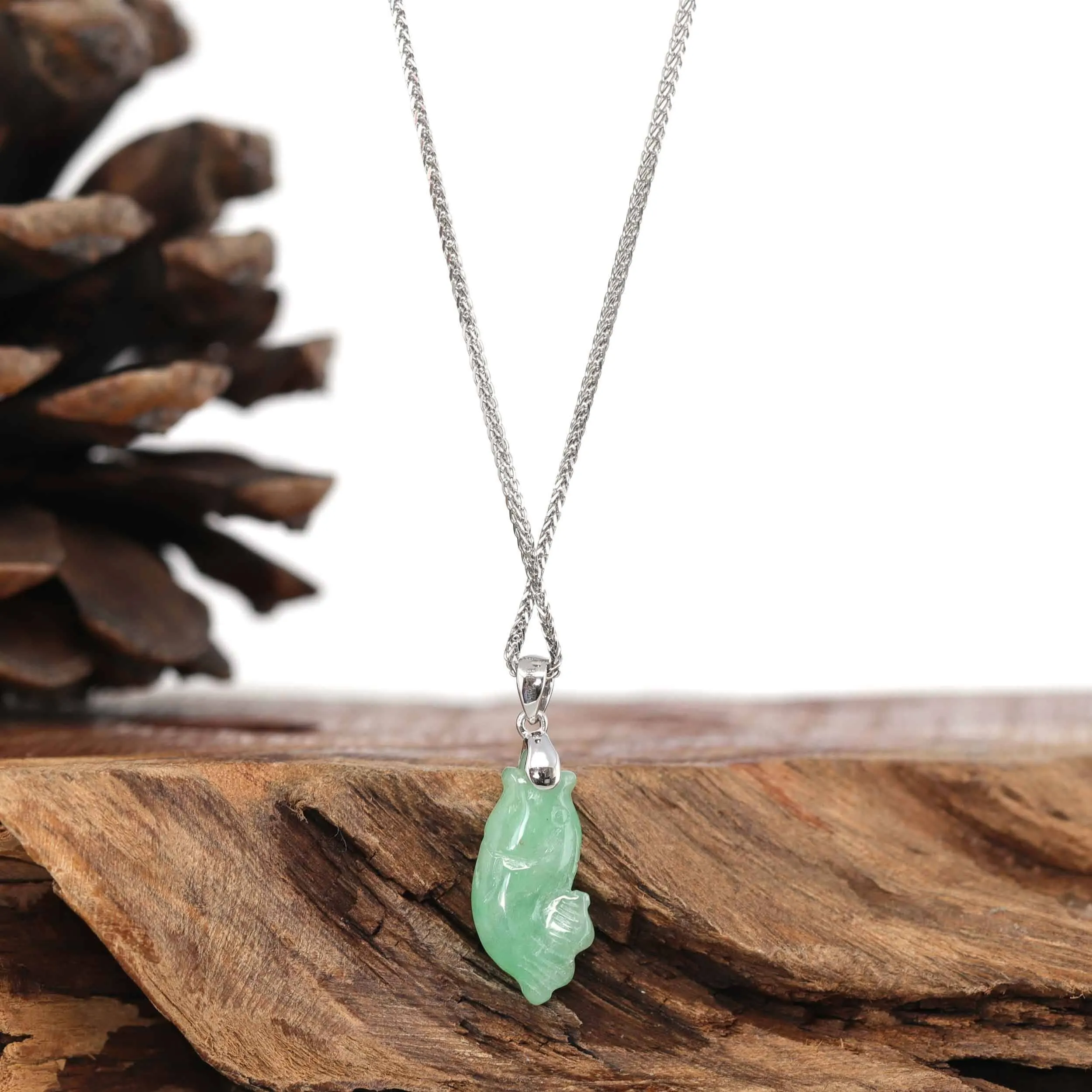 RealJade® c Lucky Fish Carving Pendant Necklace Natural Jadeite Jade JG151