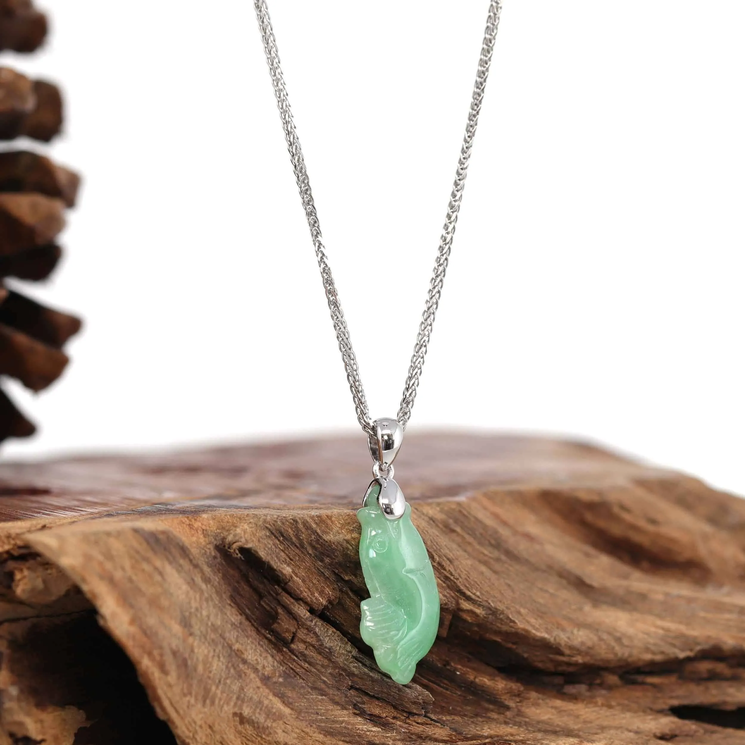 RealJade® c Lucky Fish Carving Pendant Necklace Natural Jadeite Jade JG151