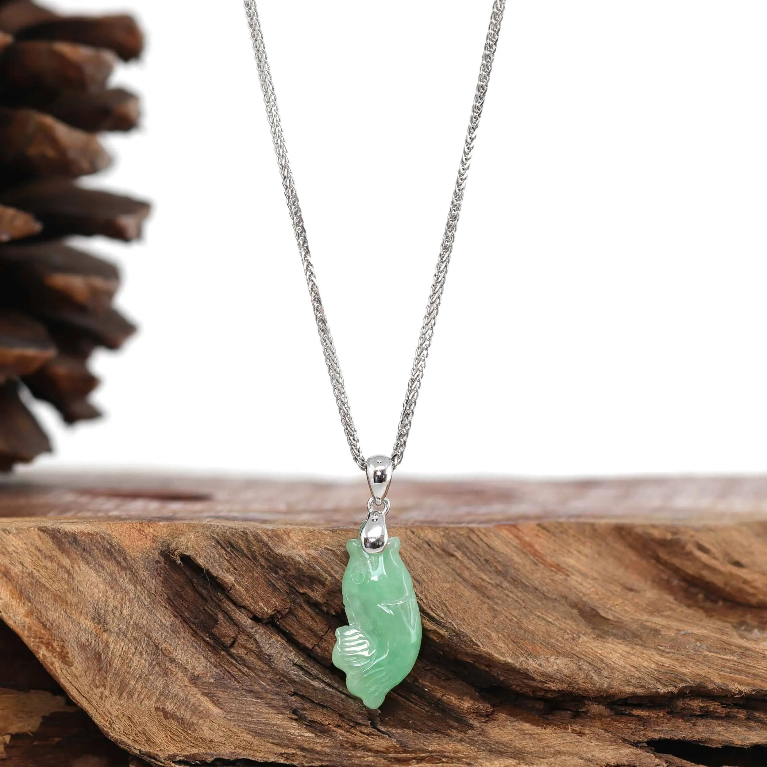 RealJade® c Lucky Fish Carving Pendant Necklace Natural Jadeite Jade JG151