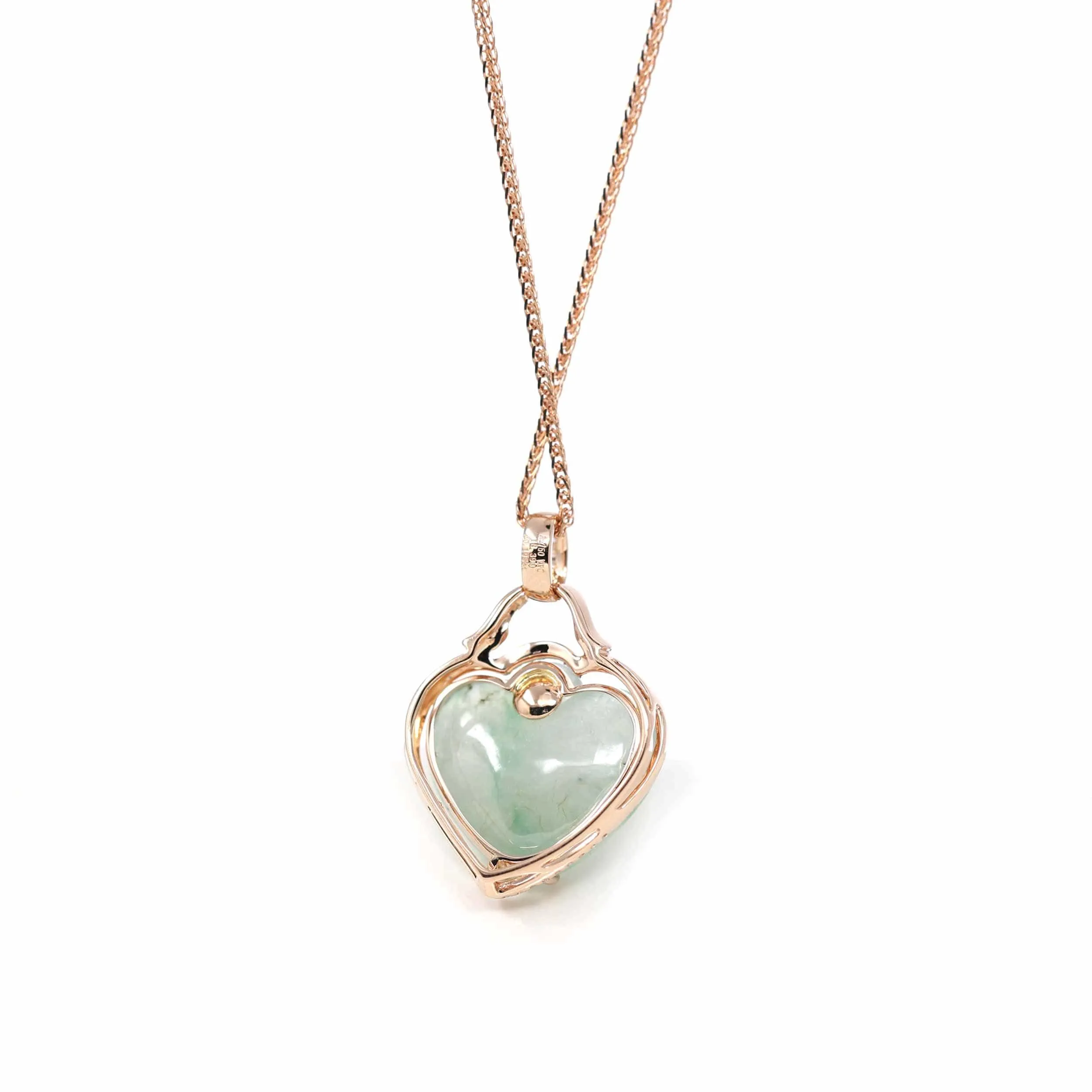 RealJade® Co. 18K Rose Gold Genuine Burmese Ice Jadeite Heart Pendant with Diamonds High Jewelry