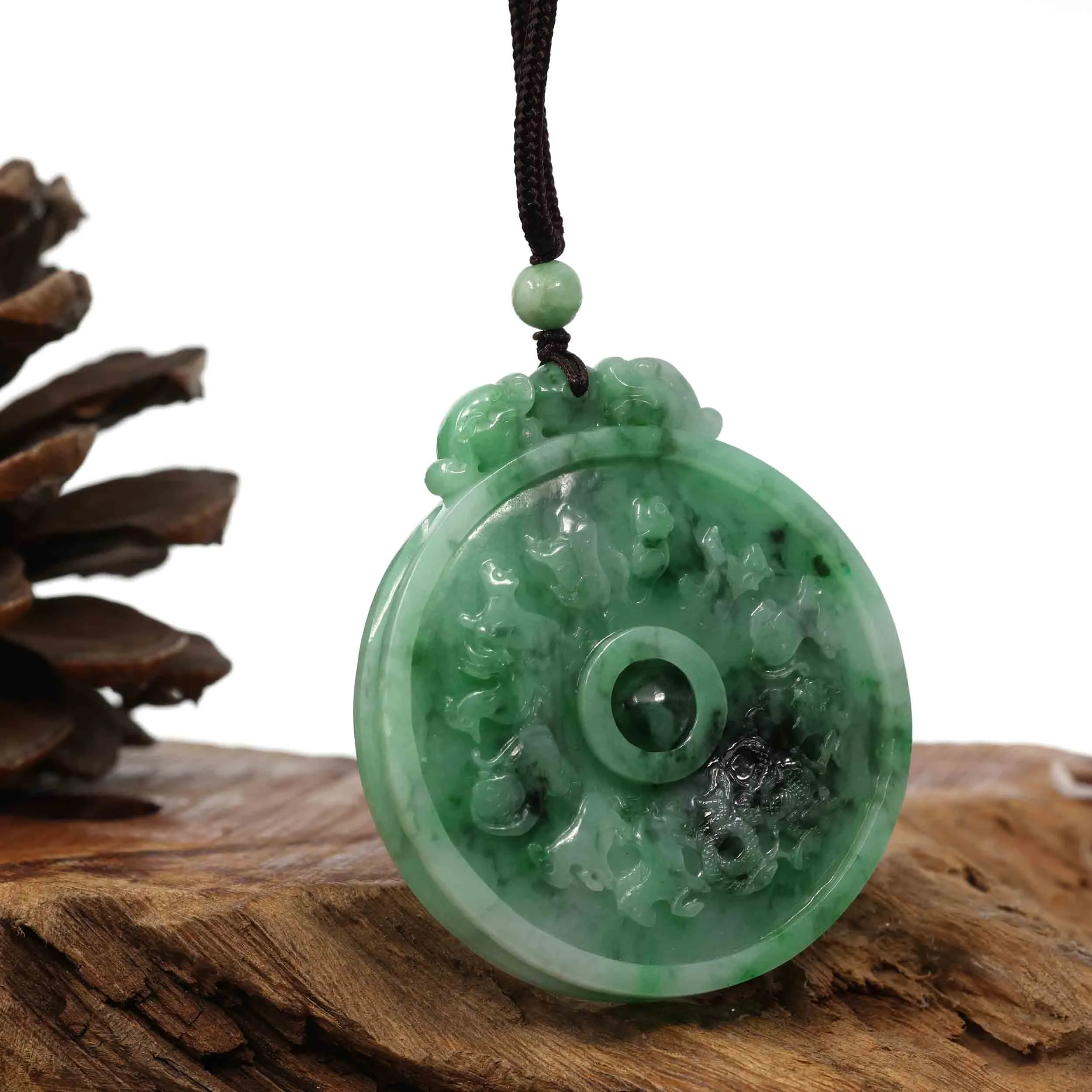 RealJade® Co. Genuine Green Jadeite Jade 8 Magic Weapon and 12 Chinese Zodiac Pendant Necklace