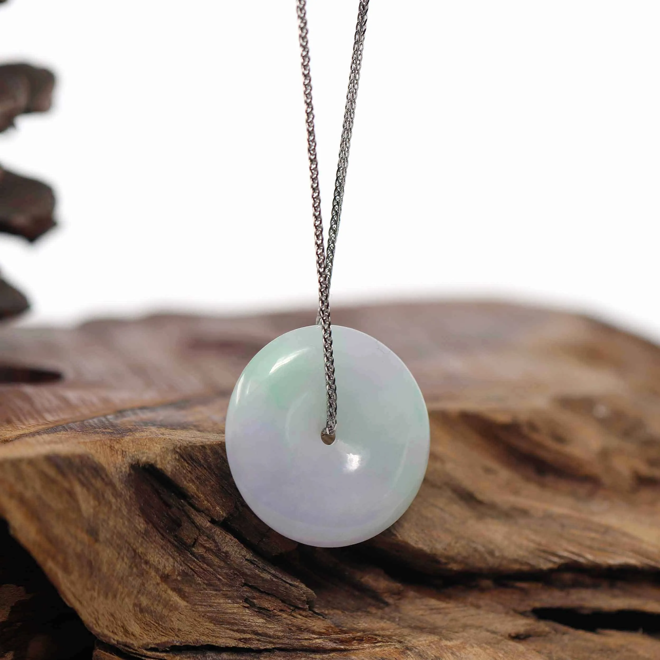 RealJade® Co. "Good Luck Button" Necklace Lavender Green Jadeite Jade Lucky Ping An Kou Pendant