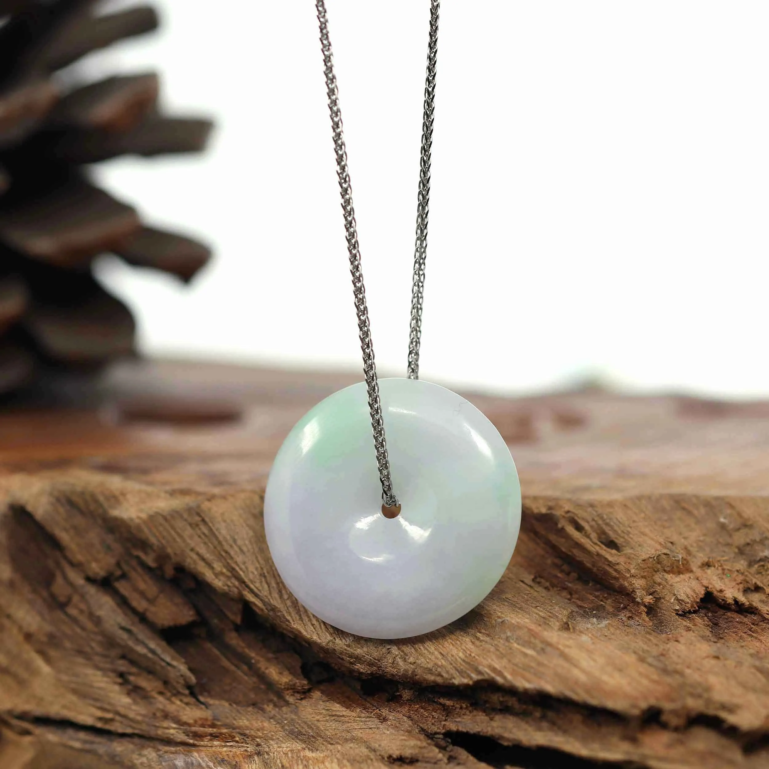 RealJade® Co. "Good Luck Button" Necklace Lavender Green Jadeite Jade Lucky Ping An Kou Pendant