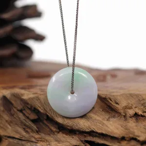 RealJade® Co. "Good Luck Button" Necklace Lavender Green Jadeite Jade Lucky Ping An Kou Pendant