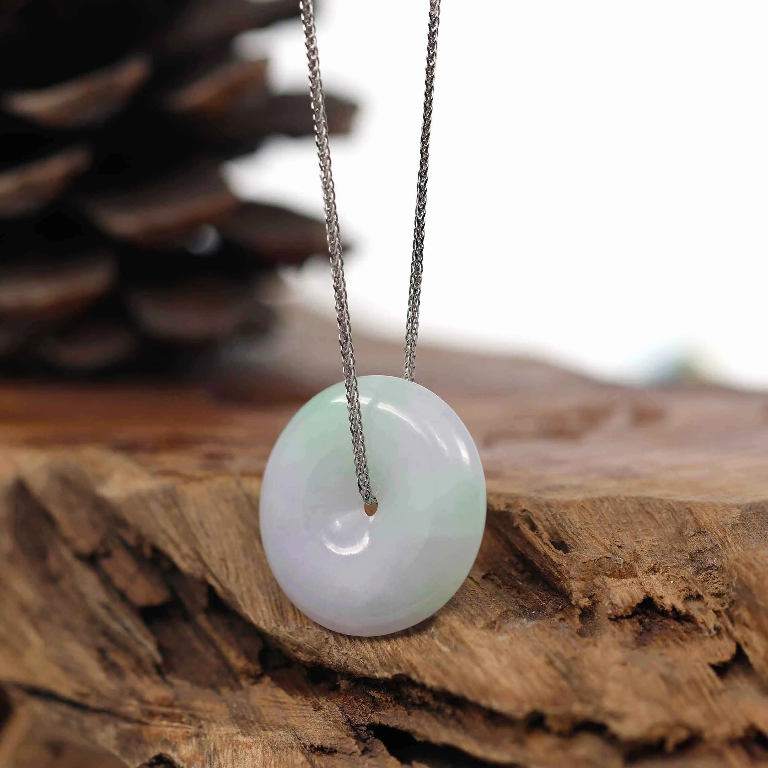 RealJade® Co. "Good Luck Button" Necklace Lavender Green Jadeite Jade Lucky Ping An Kou Pendant