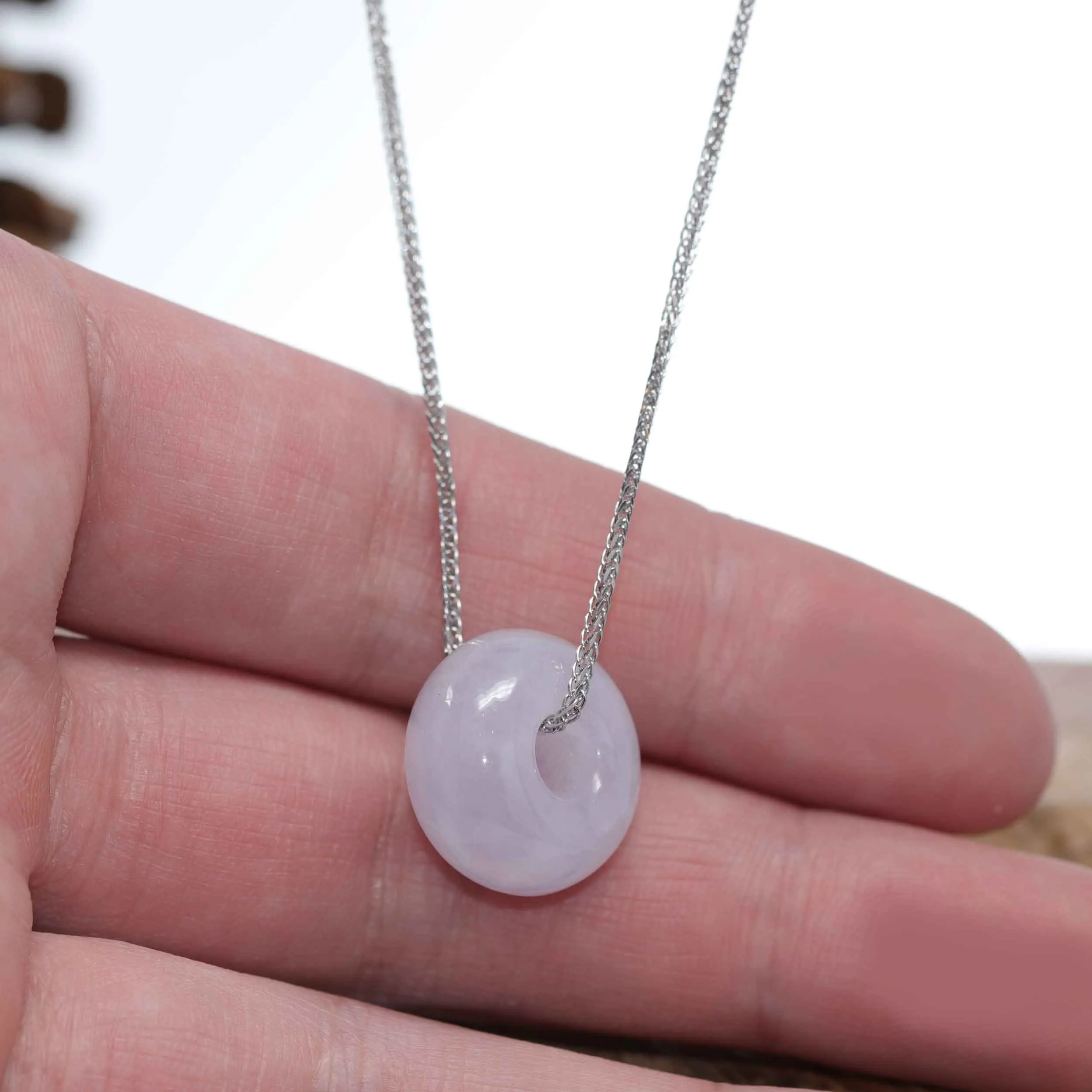 RealJade® Co. "Good Luck Button" Necklace Lavender Jadeite Jade Lucky KouKou Pendant Necklace