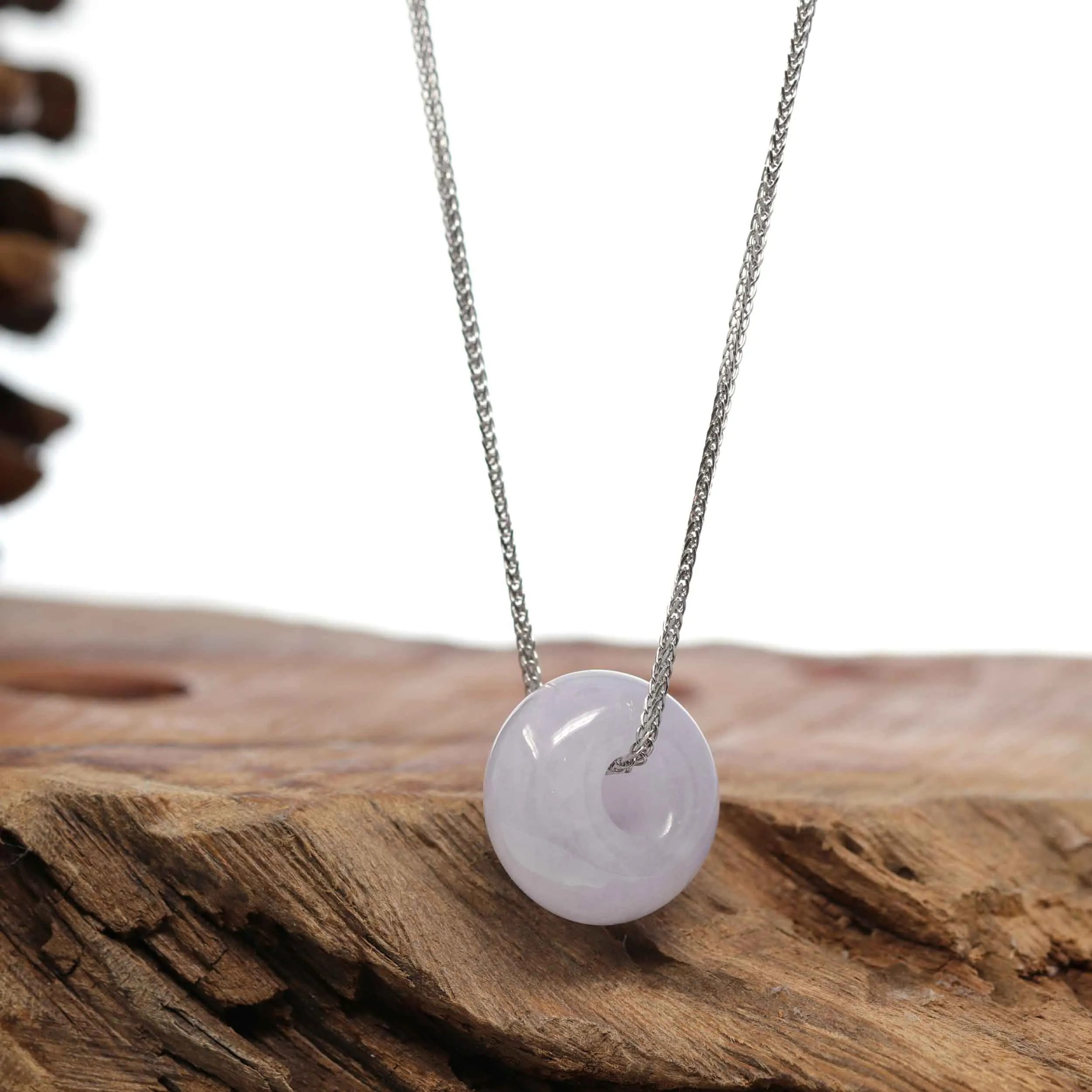 RealJade® Co. "Good Luck Button" Necklace Lavender Jadeite Jade Lucky KouKou Pendant Necklace