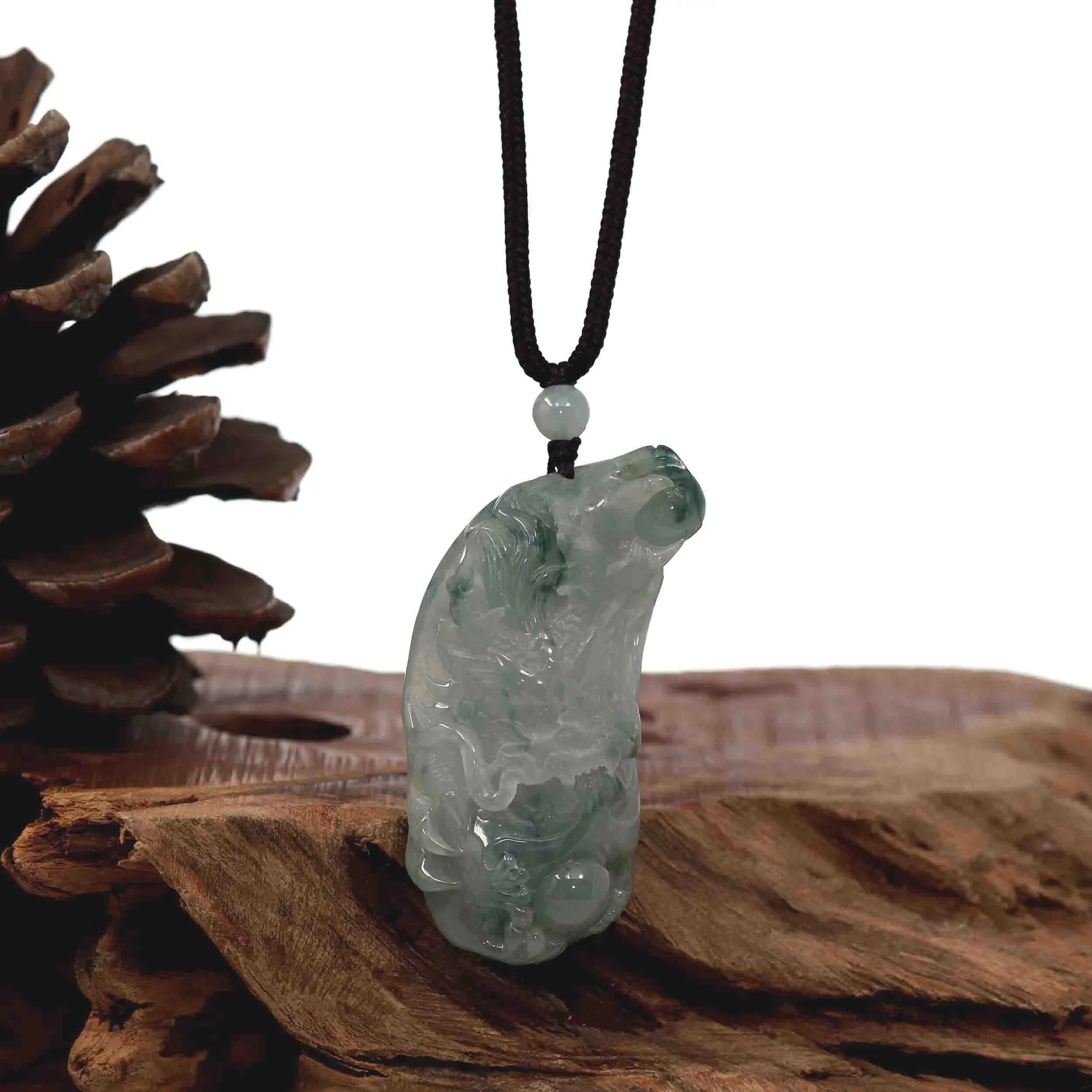 RealJade® Co. "Roaring Dragon" Natural Jadeite Jade Blue Green Pendant Necklace For Men