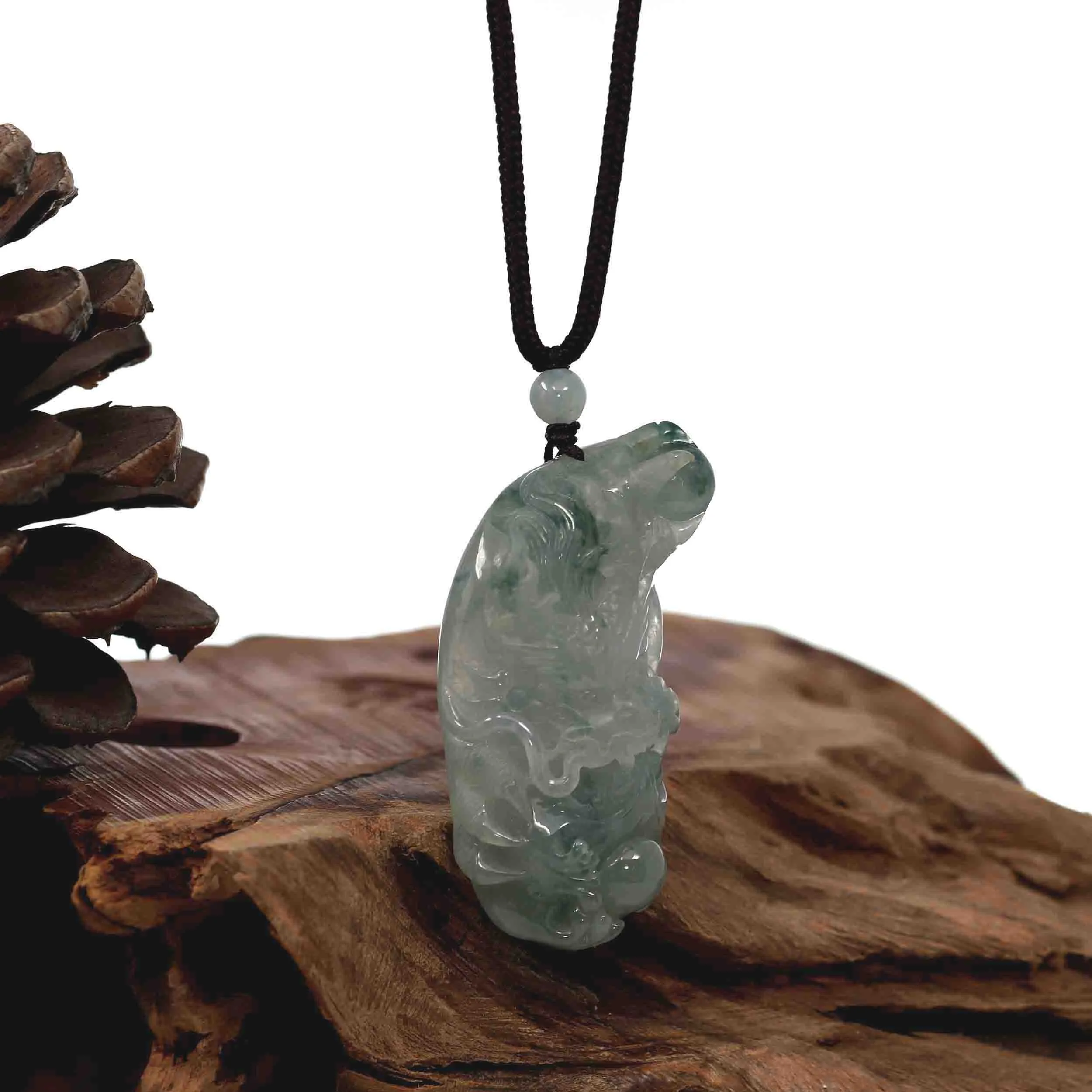 RealJade® Co. "Roaring Dragon" Natural Jadeite Jade Blue Green Pendant Necklace For Men