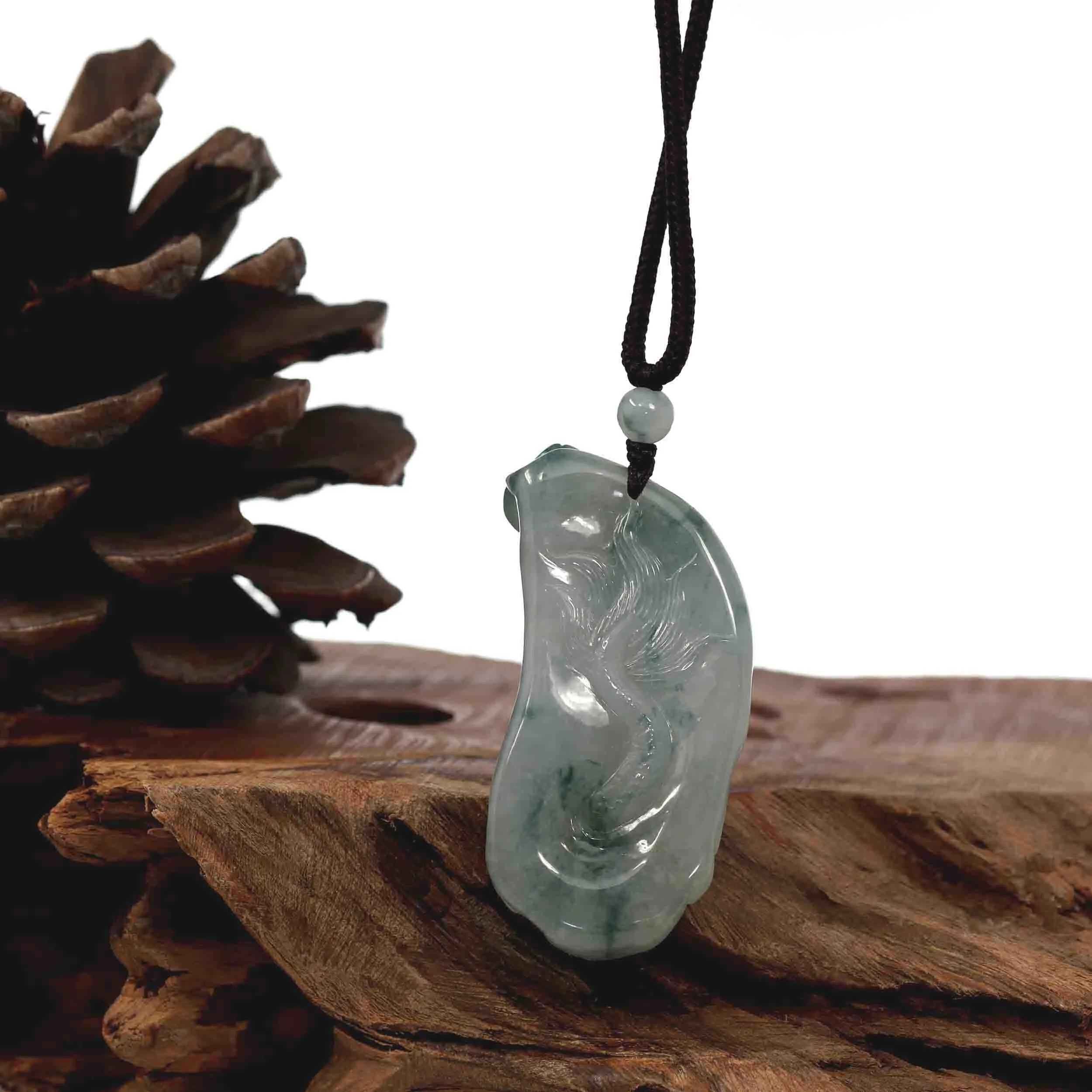 RealJade® Co. "Roaring Dragon" Natural Jadeite Jade Blue Green Pendant Necklace For Men