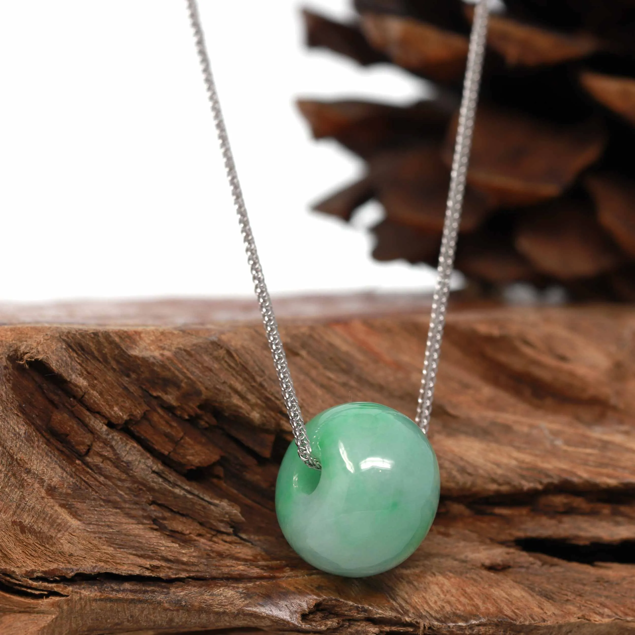 RealJade "Good Luck Button" Necklace Real Deep Green Jade Lucky TongTong Pendant Necklace