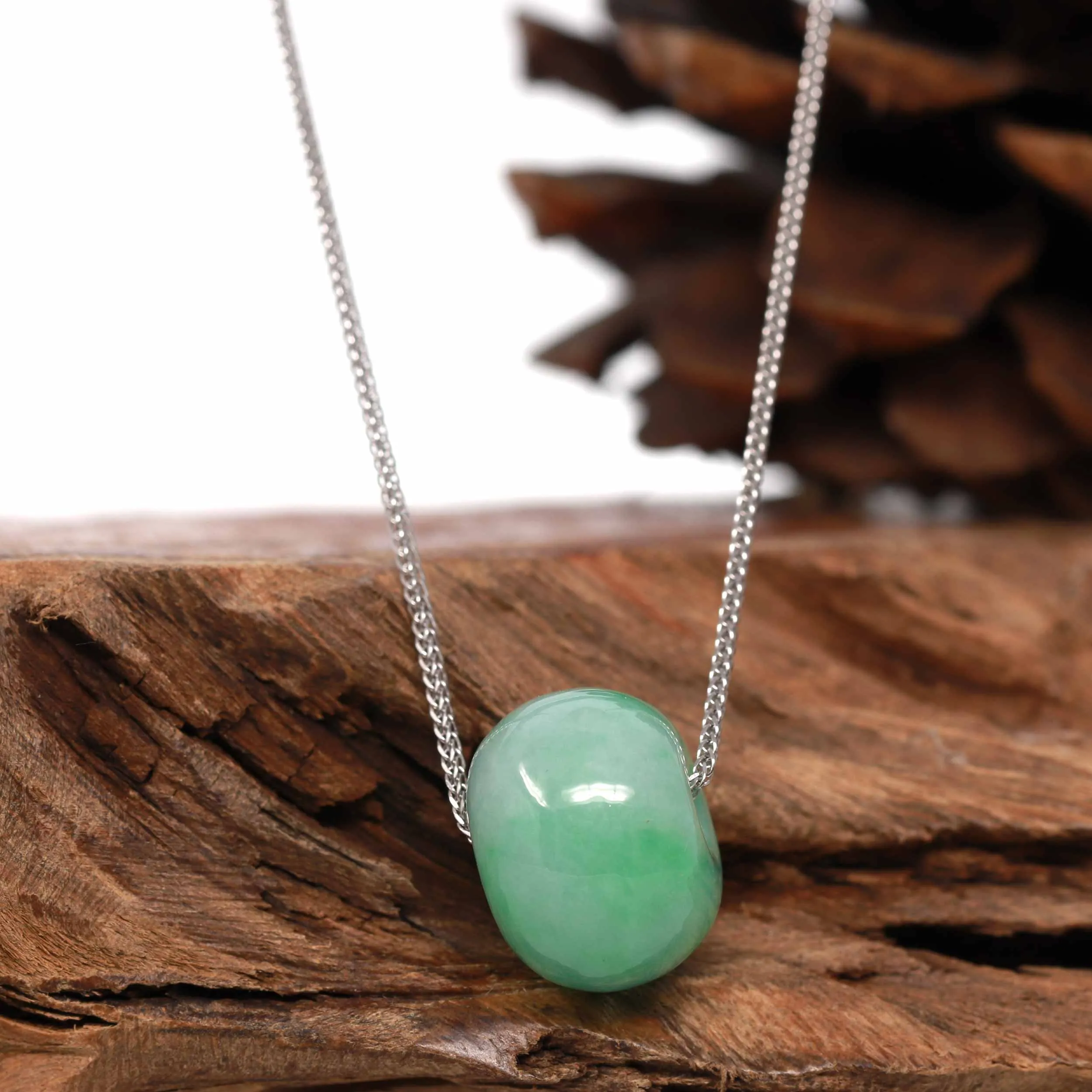 RealJade "Good Luck Button" Necklace Real Deep Green Jade Lucky TongTong Pendant Necklace