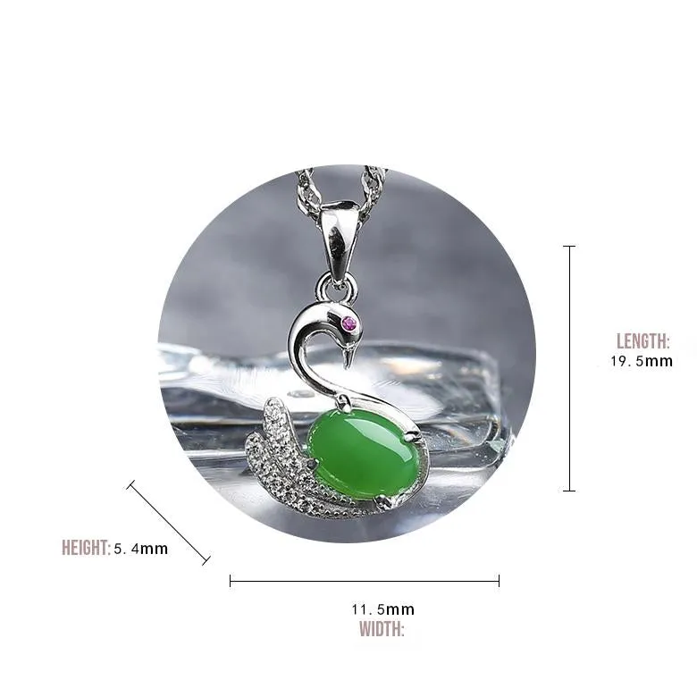 RealJade® "Love Swan" Sterling Silver Genuine Nephrite Jade Swan Pendant Necklace With Zircon