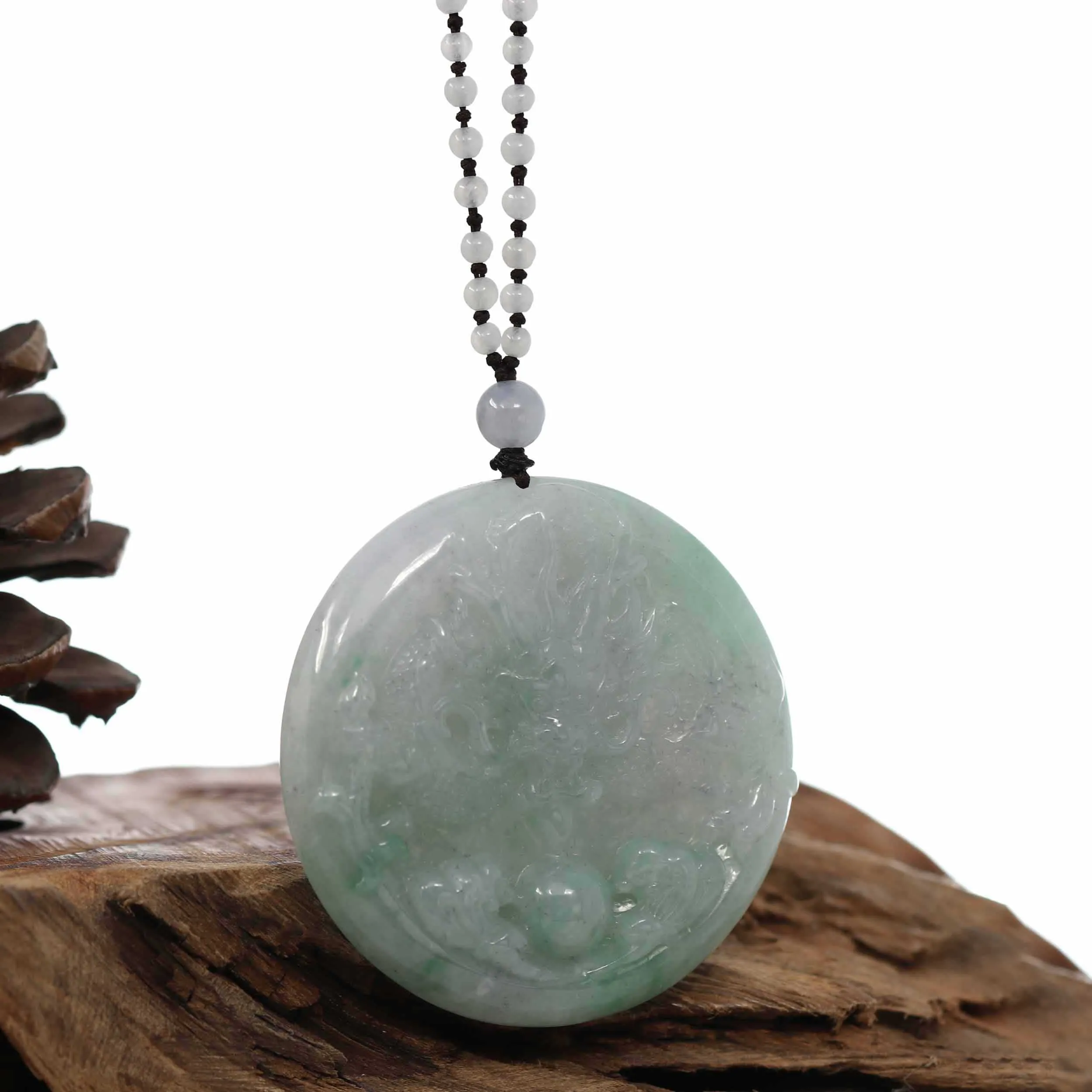 RealJade "Roaring Dragon" Natural Jadeite Jade Lavender Green Pendant Necklace For Men, Collectibles.