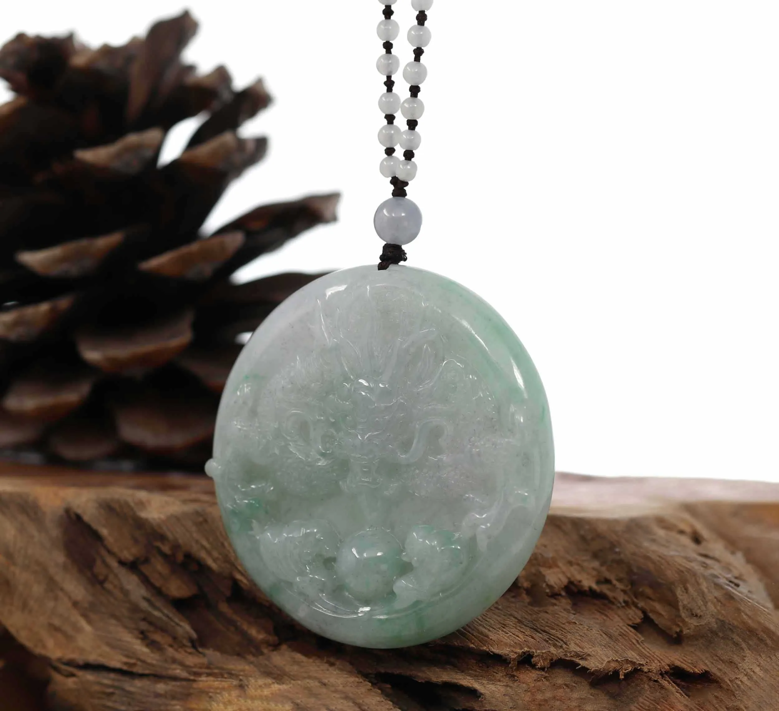 RealJade "Roaring Dragon" Natural Jadeite Jade Lavender Green Pendant Necklace For Men, Collectibles.