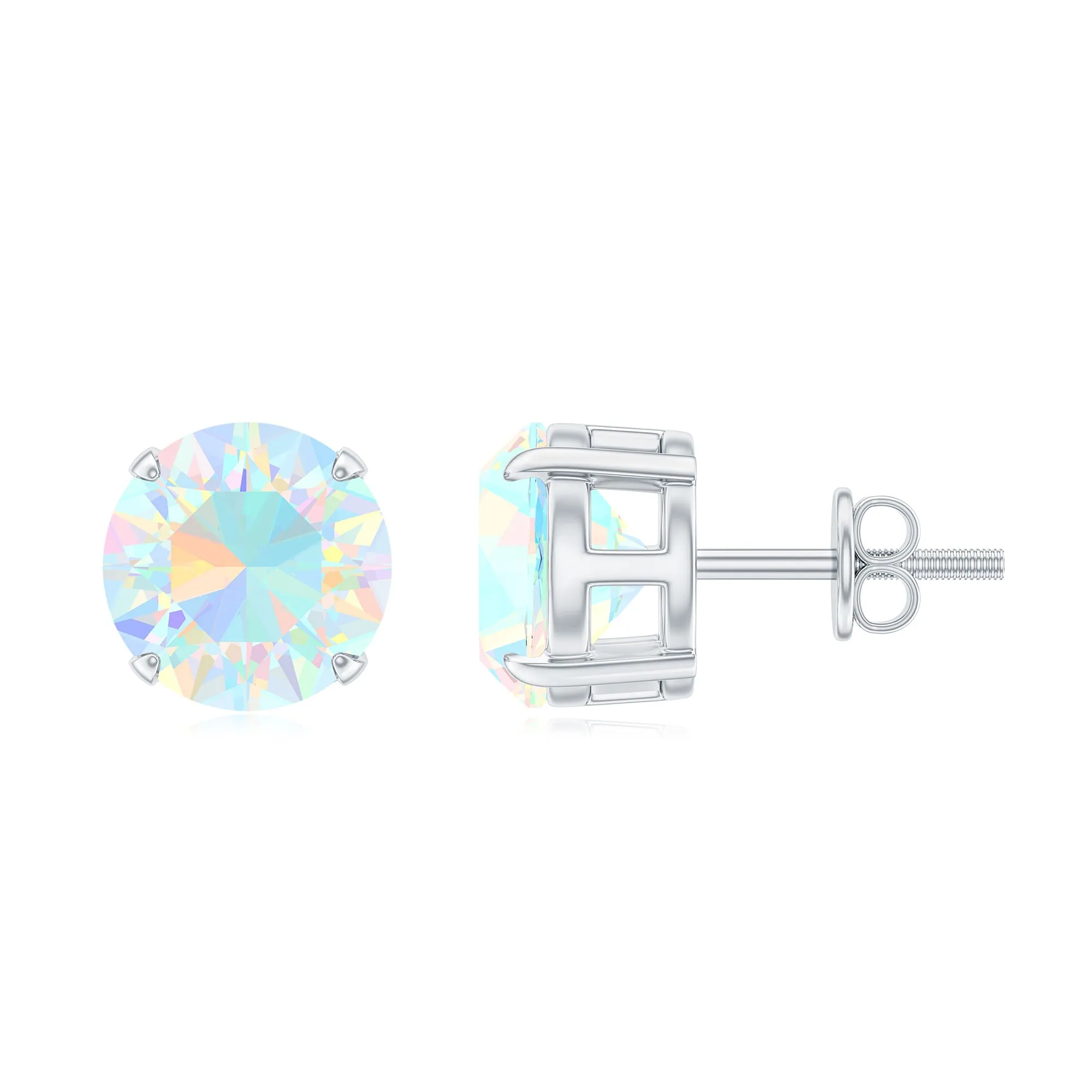 Round Cut Ethiopian Opal Solitaire Stud Earrings for Women