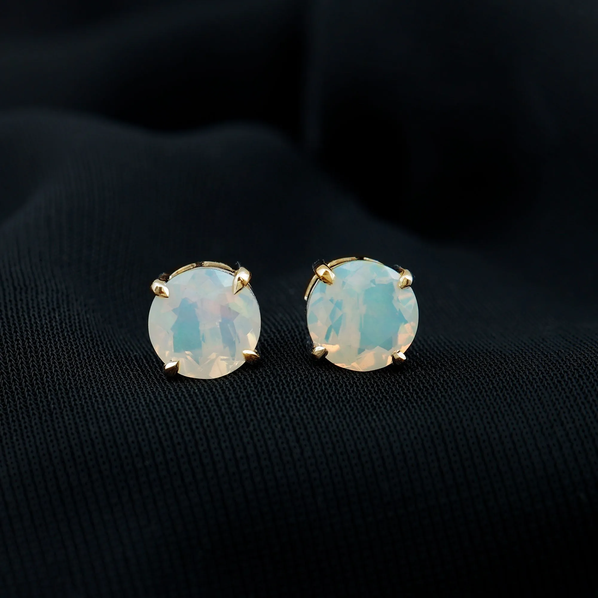 Round Cut Ethiopian Opal Solitaire Stud Earrings for Women