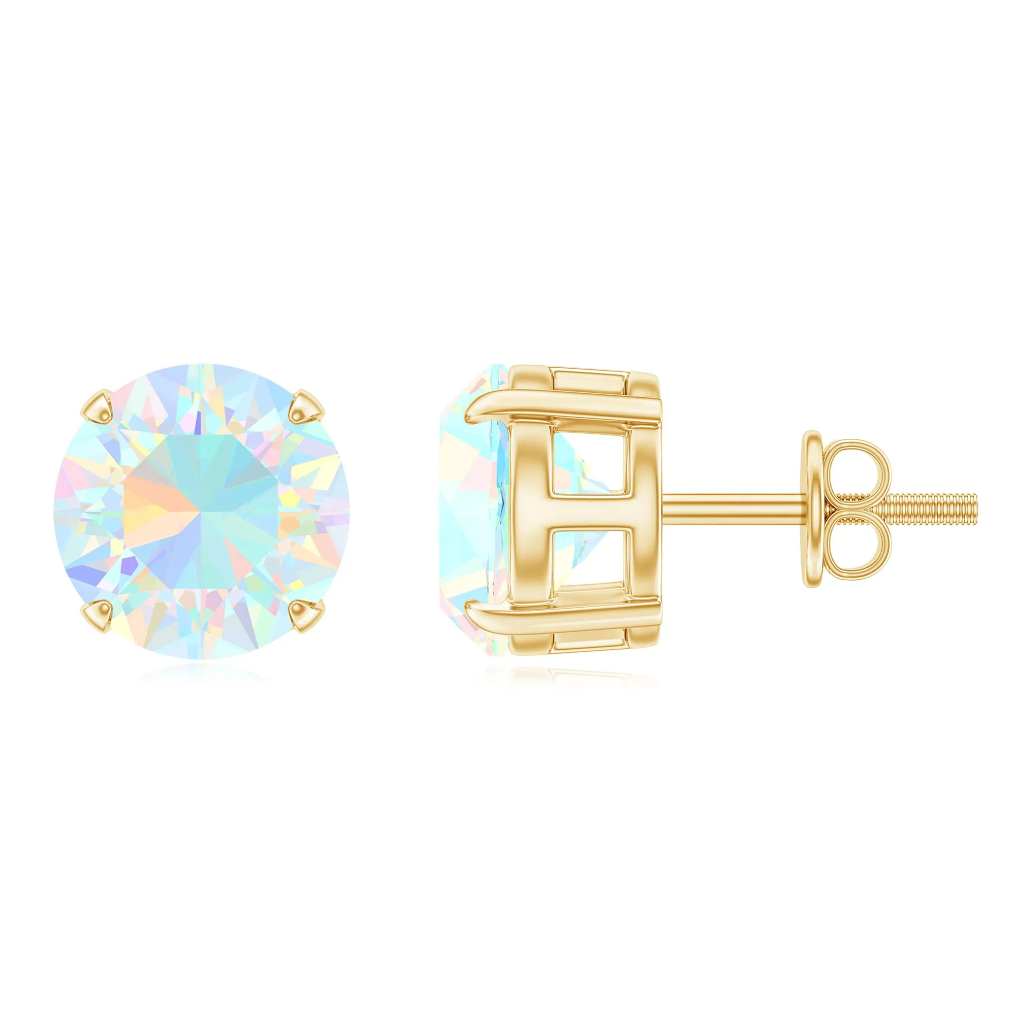 Round Cut Ethiopian Opal Solitaire Stud Earrings for Women