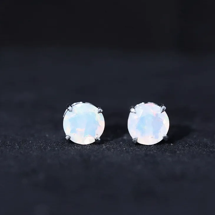 Round Cut Ethiopian Opal Solitaire Stud Earrings for Women