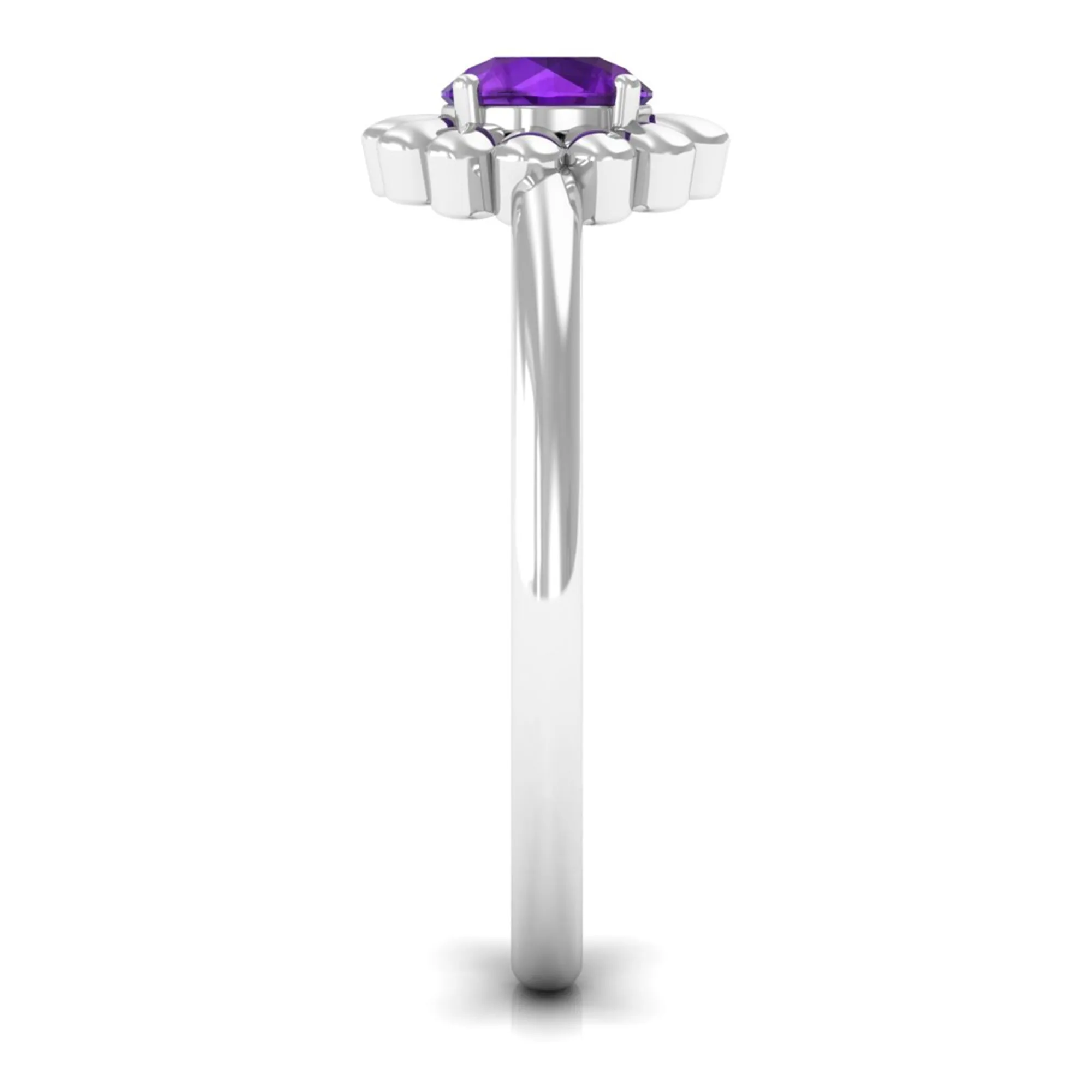 Round Cut Solitaire Amethyst Flower Ring