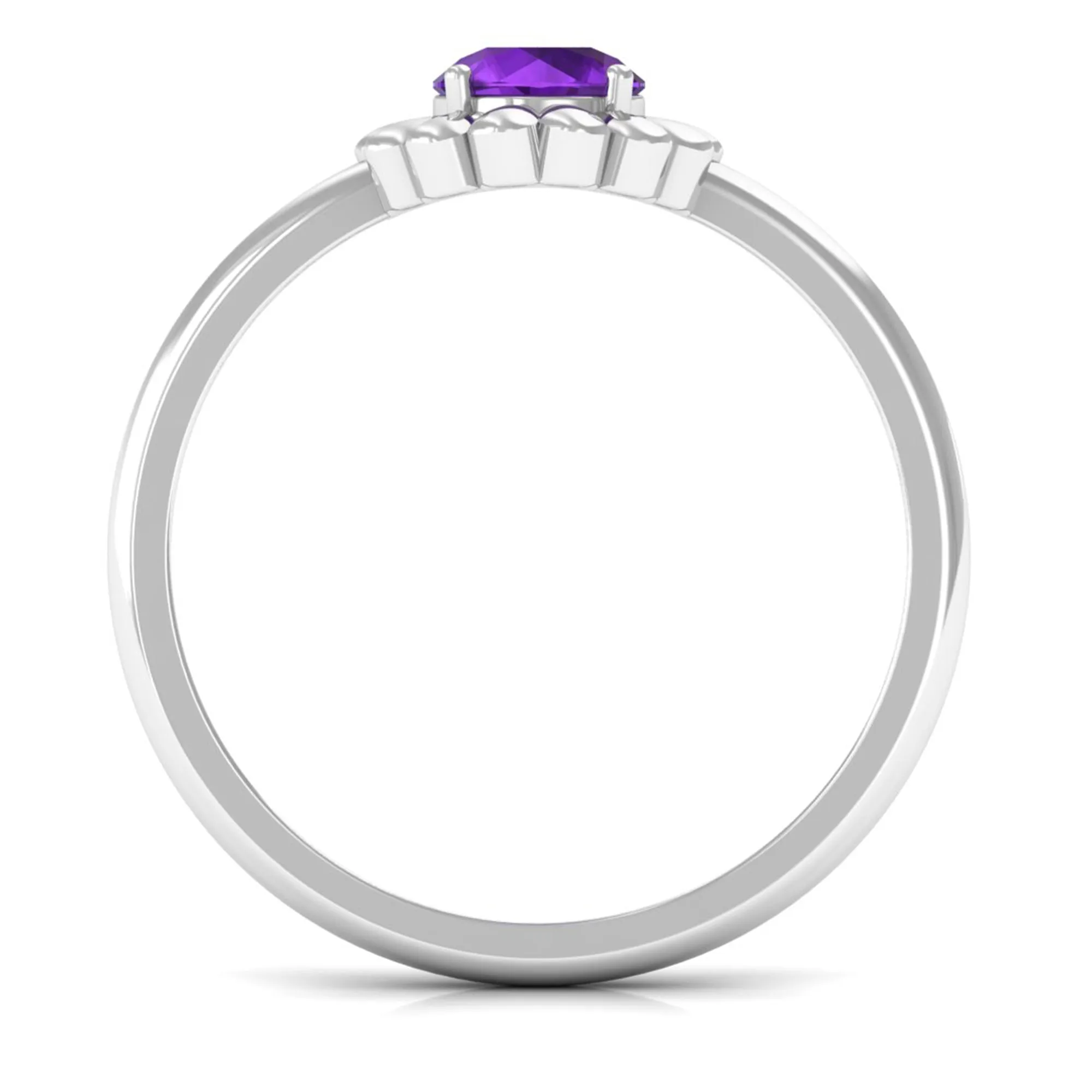 Round Cut Solitaire Amethyst Flower Ring