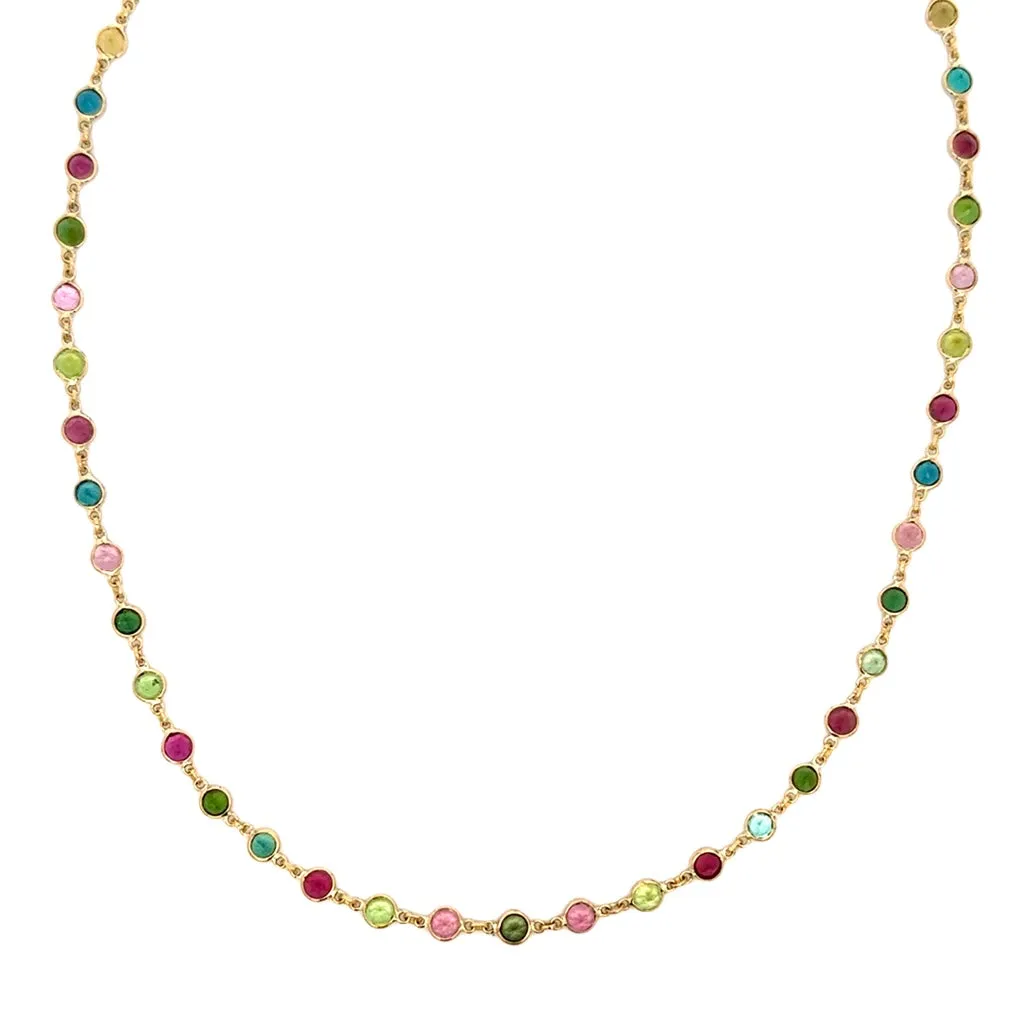 Round Multicolor Tourmaline Baguette Channel Set Station Necklace