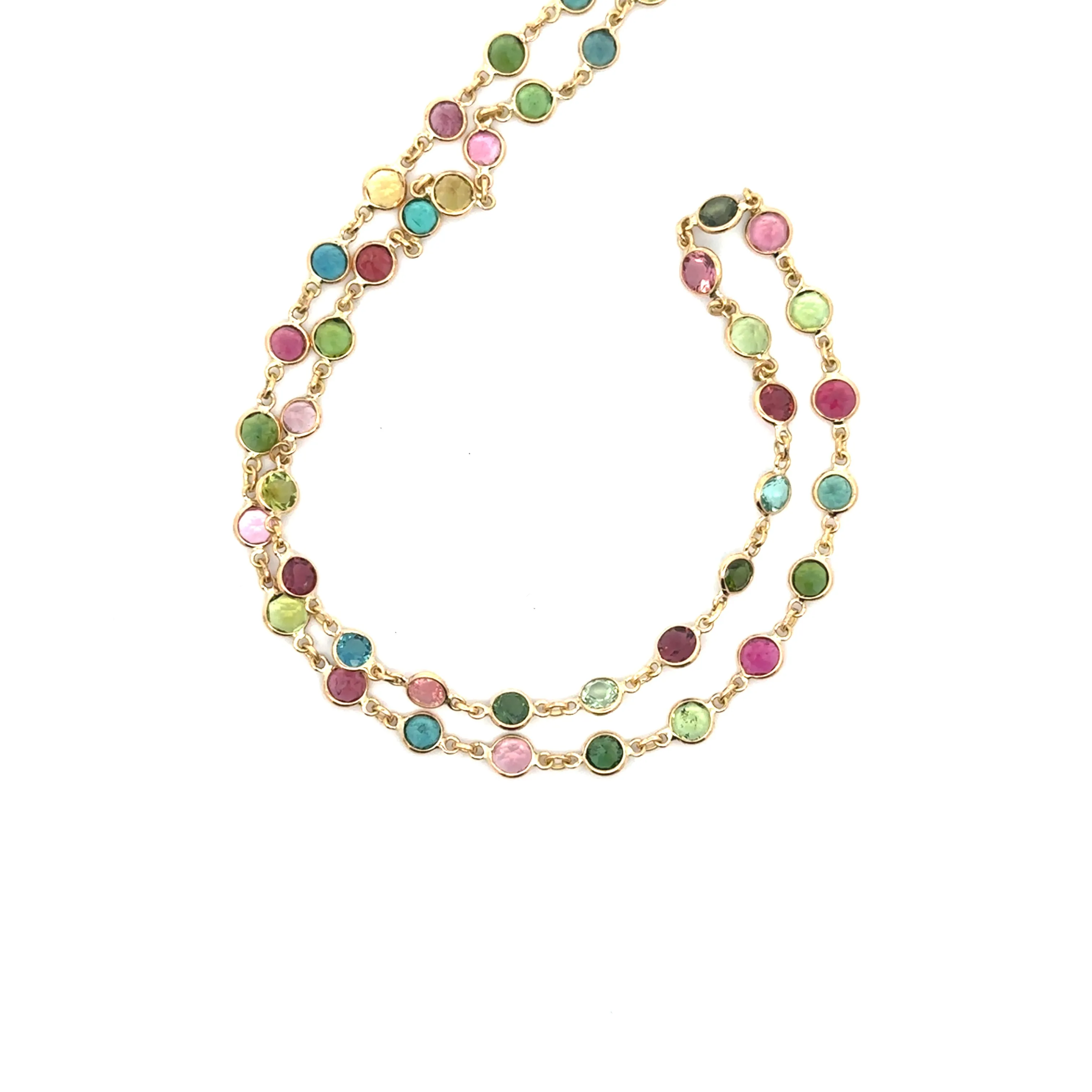 Round Multicolor Tourmaline Baguette Channel Set Station Necklace