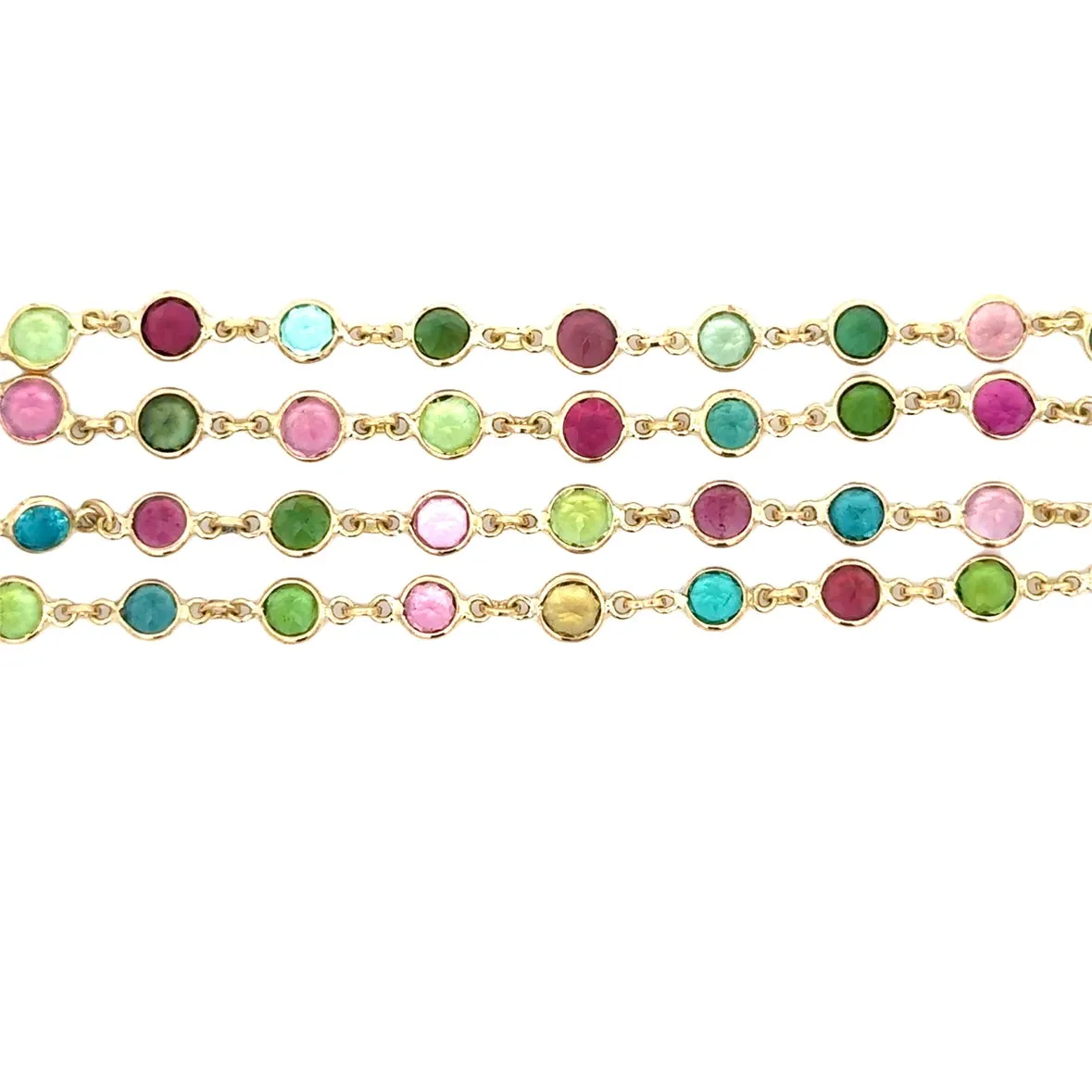 Round Multicolor Tourmaline Baguette Channel Set Station Necklace