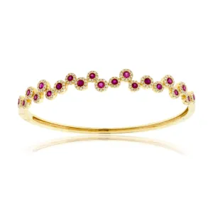 Round Rubies with Diamond Halos Bangle Bracelet