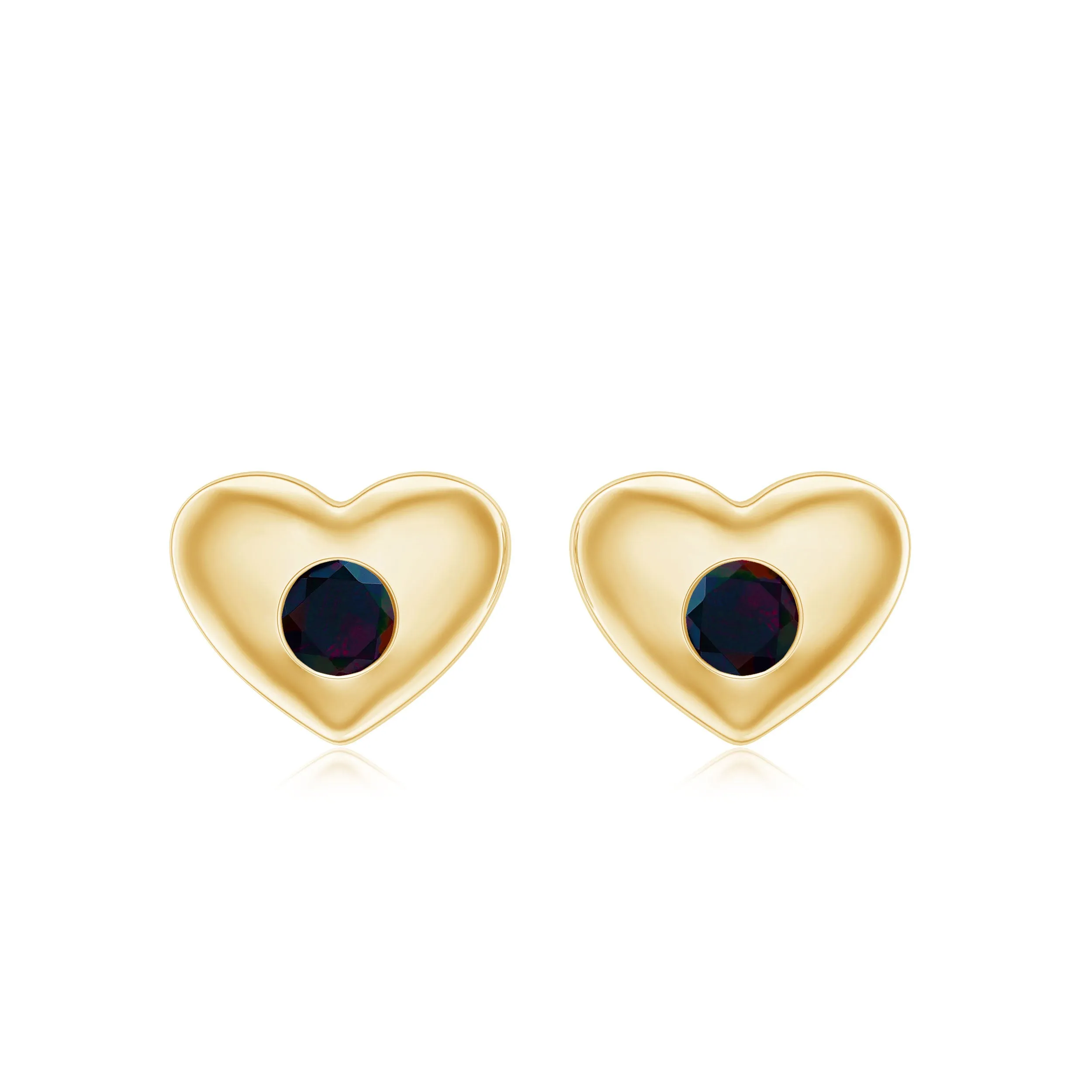 Round Shape Black Opal Gold Heart Stud Earrings