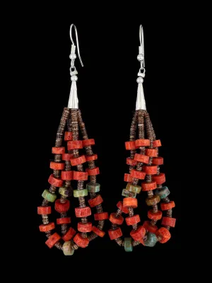 Santo Domingo Turquoise and Coral Heishi Dangle Earrings