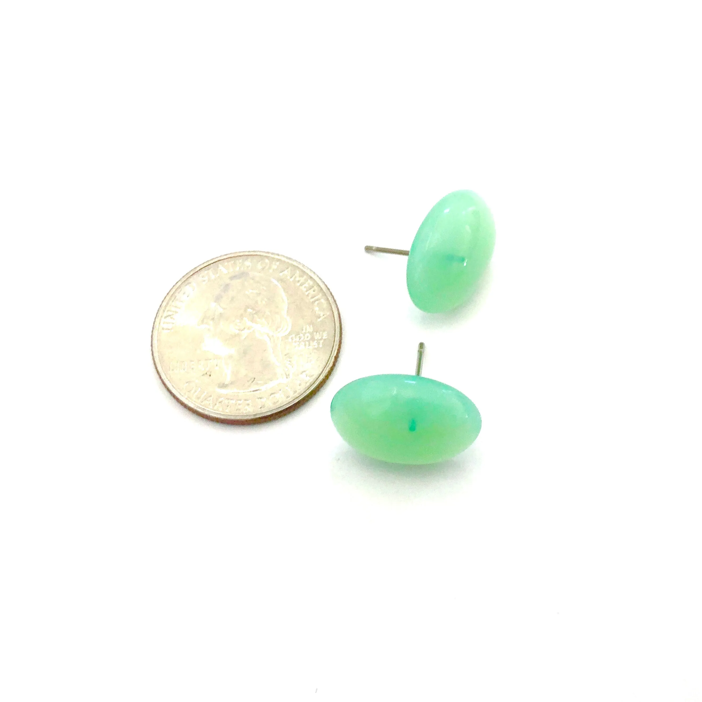 Seafoam Green Opal Oval Stud Earrings