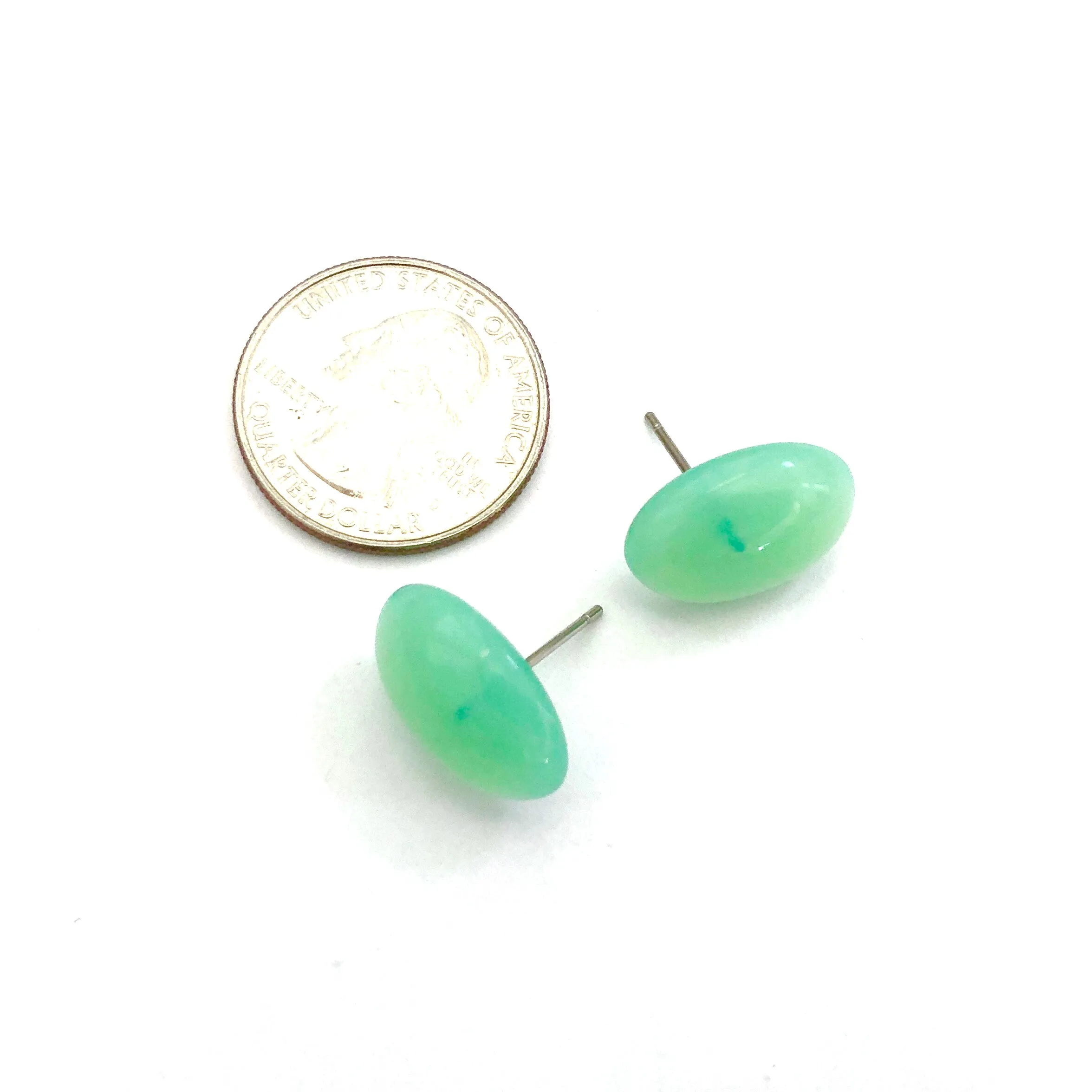 Seafoam Green Opal Oval Stud Earrings