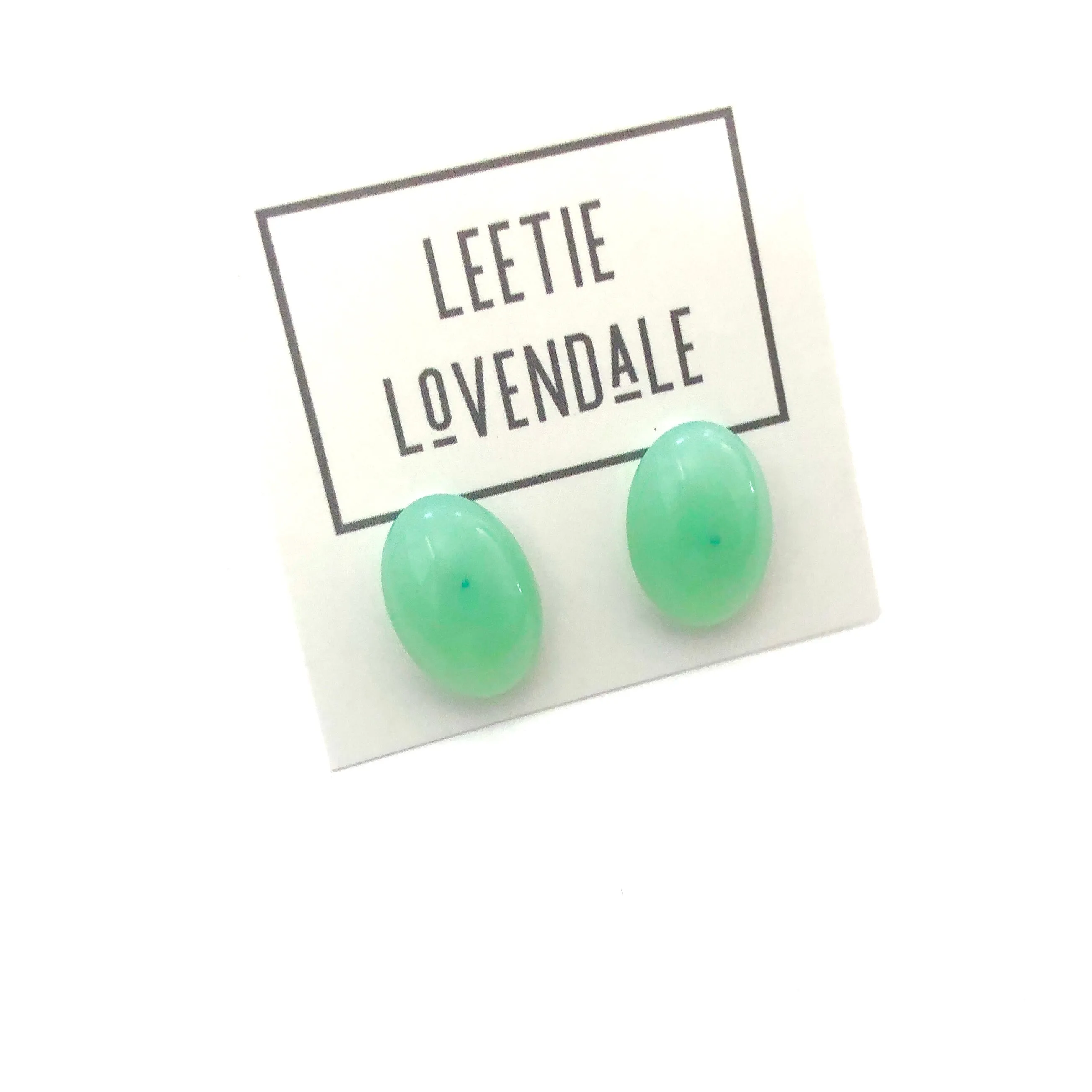 Seafoam Green Opal Oval Stud Earrings