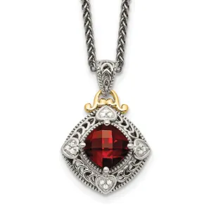 Shey Couture Sterling Silver w/ 14k Gold Accents Cushion Garnet Necklace