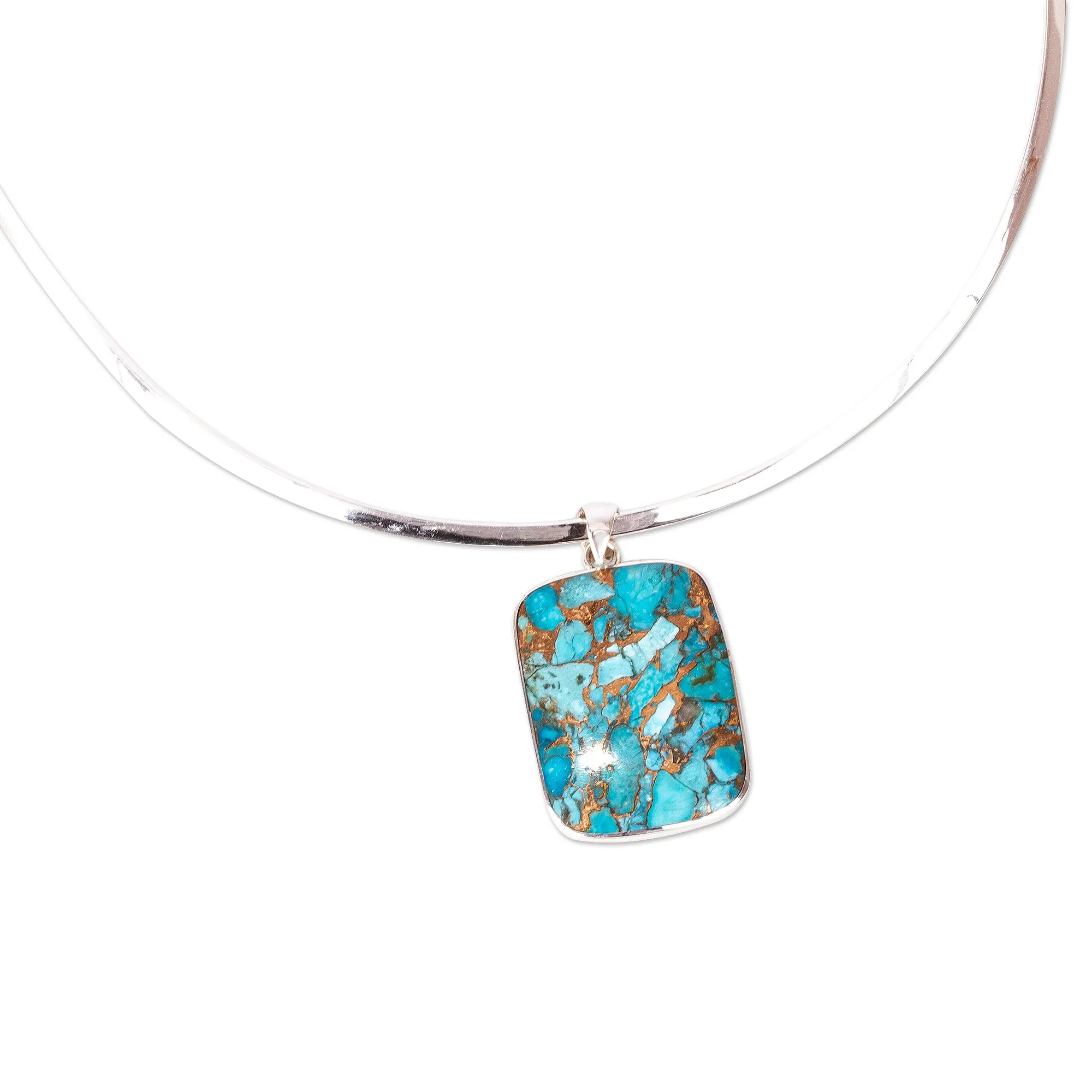 Silver Choker Collar Necklace with Composite Turquoise - Serene Caribbean | NOVICA