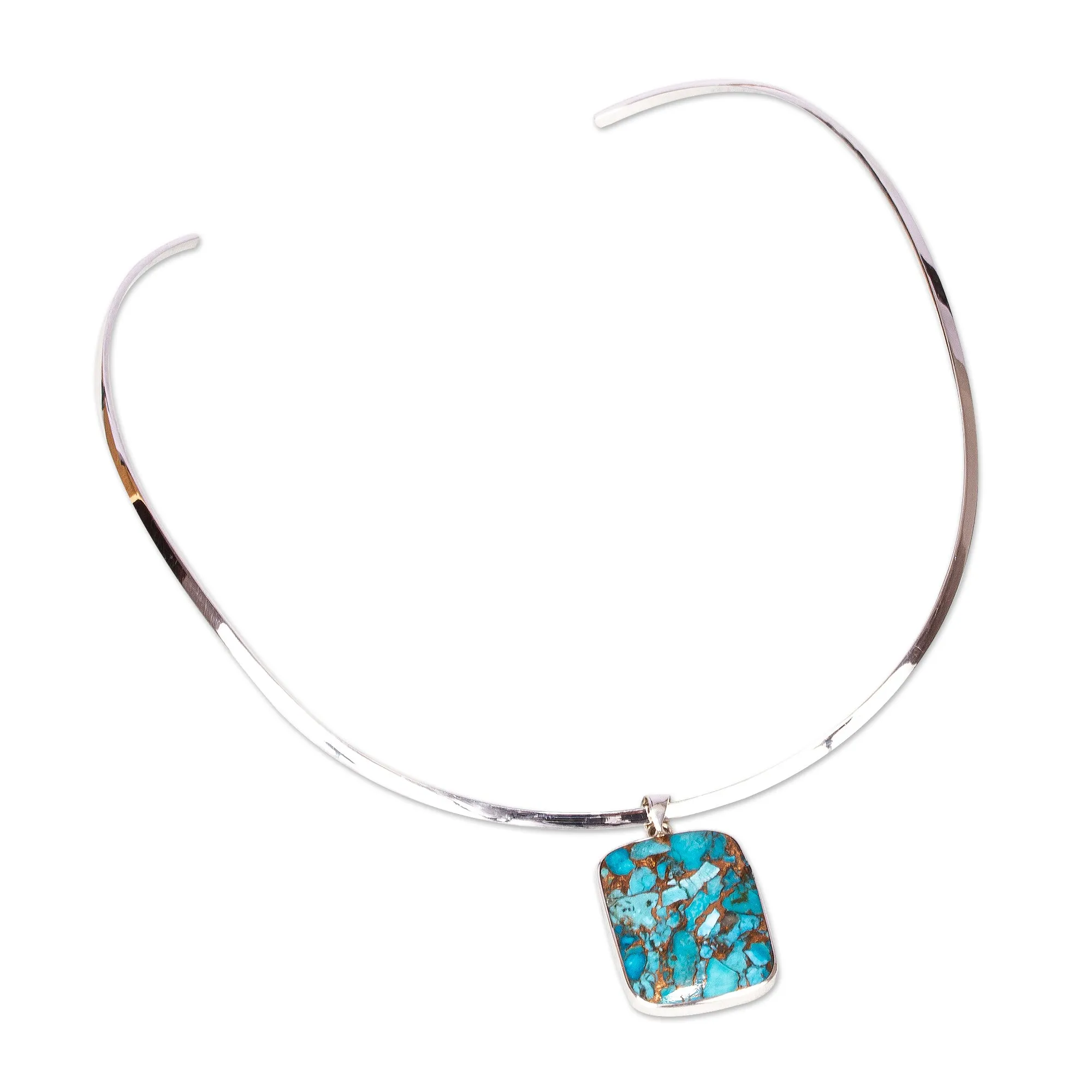 Silver Choker Collar Necklace with Composite Turquoise - Serene Caribbean | NOVICA