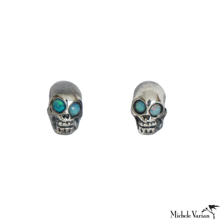 Silver Skull Studs with Opal Eyes