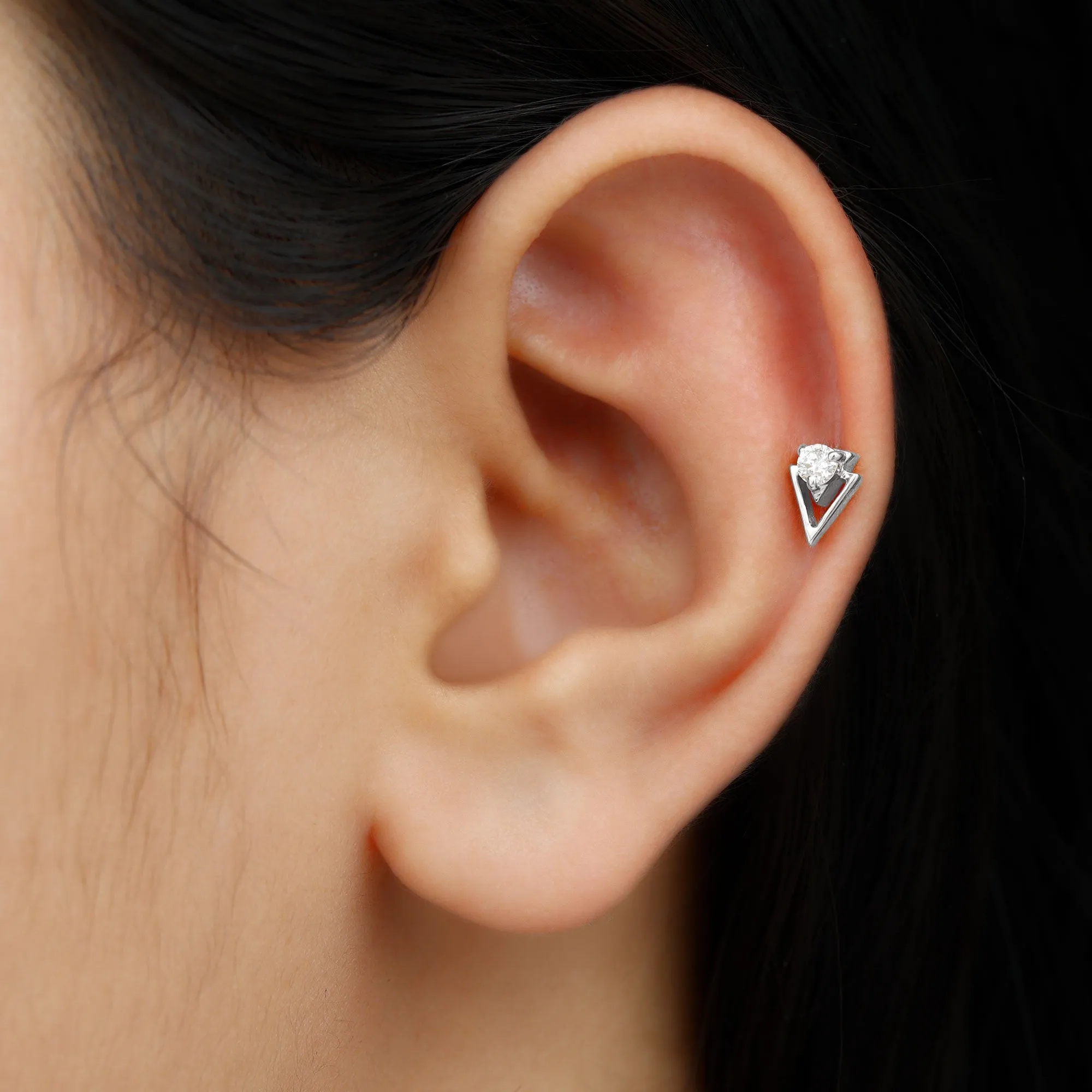 Simple Diamond Solitaire Triangle Cartilage Earring