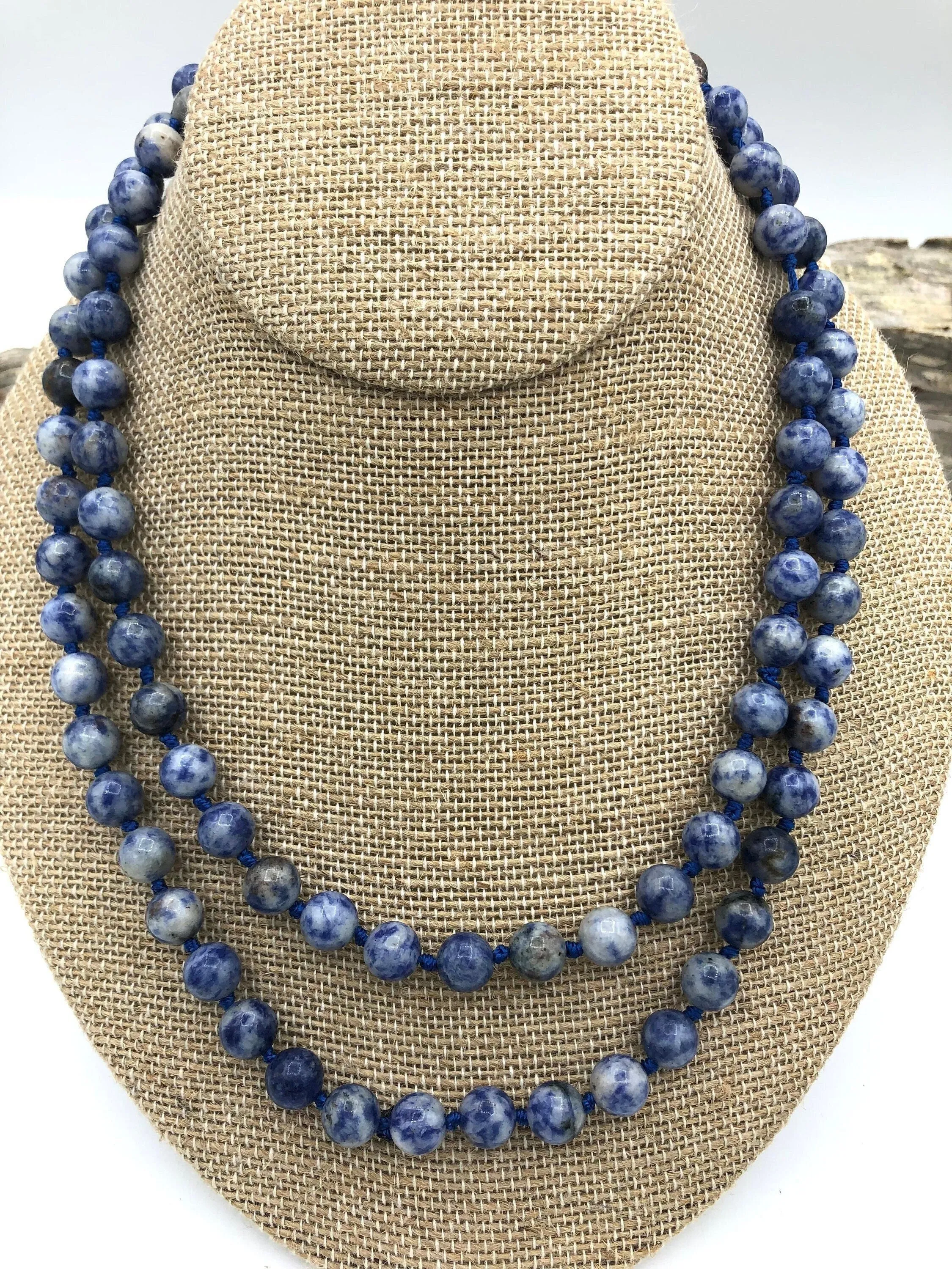 Sodalite Knotted Necklace, Mala Necklace, Beaded Necklace, Hand Knotted, Hand Knotted Gemstone Necklace, 36"  8mm Polished finish. Fast ship