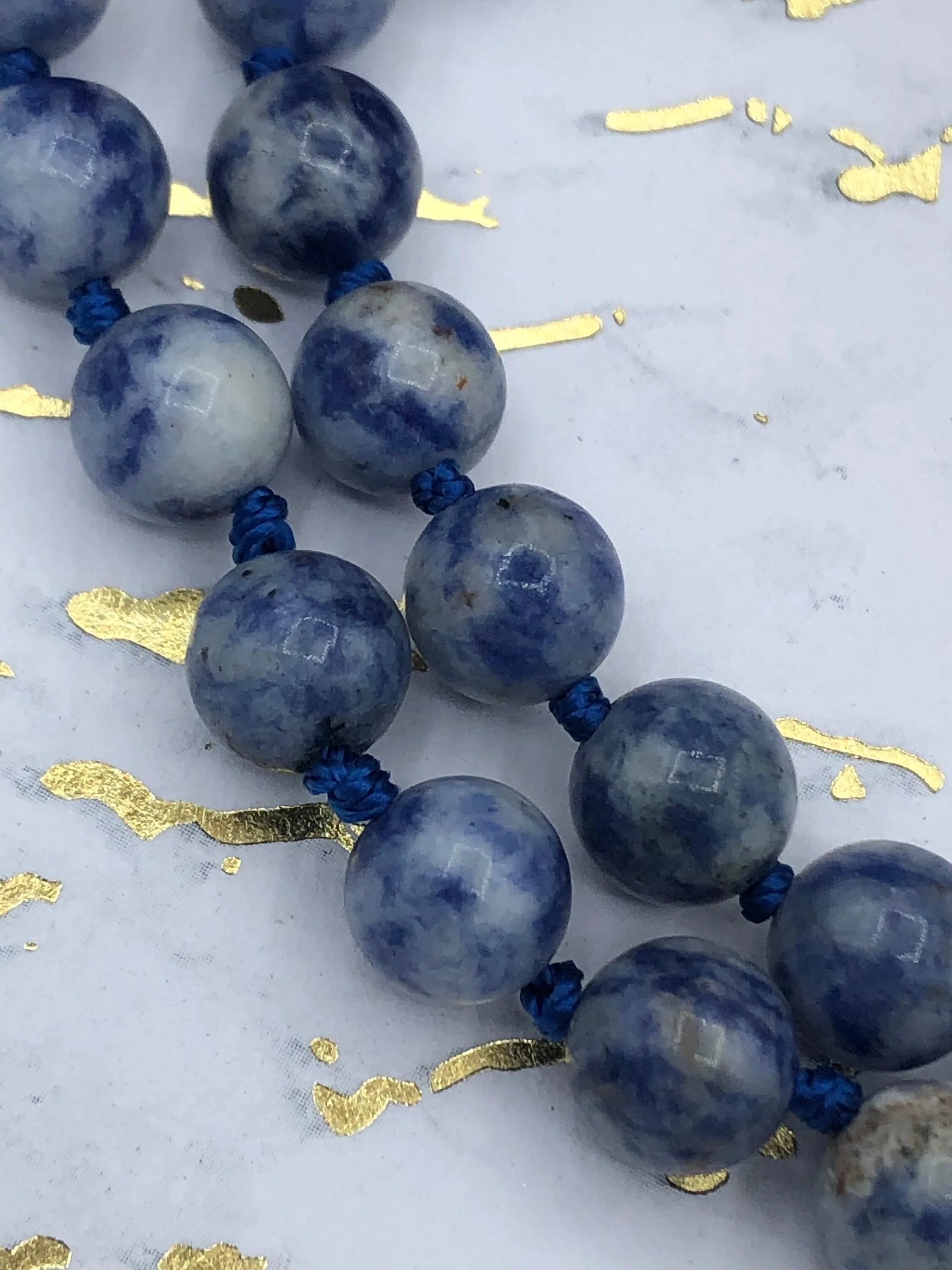 Sodalite Knotted Necklace, Mala Necklace, Beaded Necklace, Hand Knotted, Hand Knotted Gemstone Necklace, 36"  8mm Polished finish. Fast ship