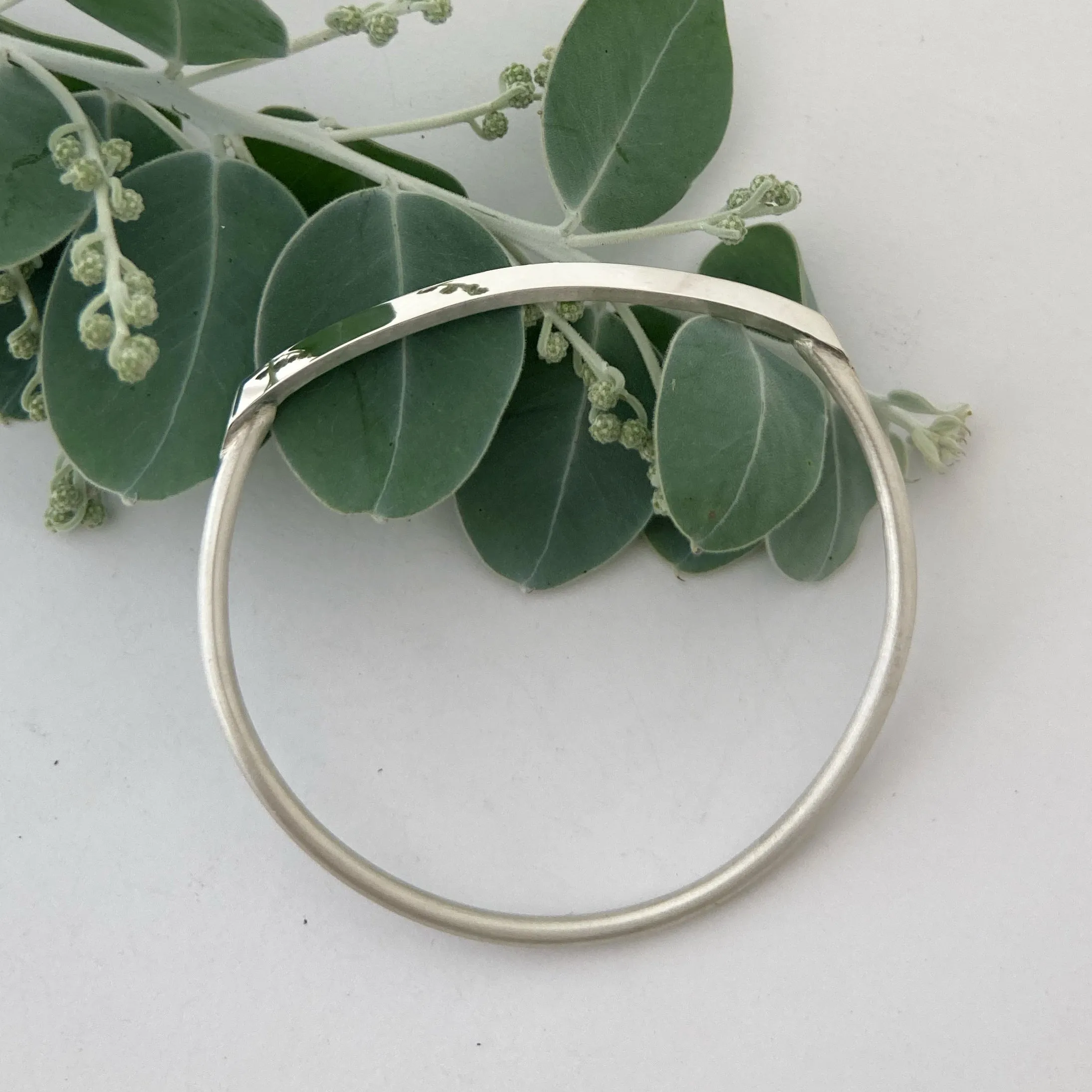 Square curve sterling silver bangle